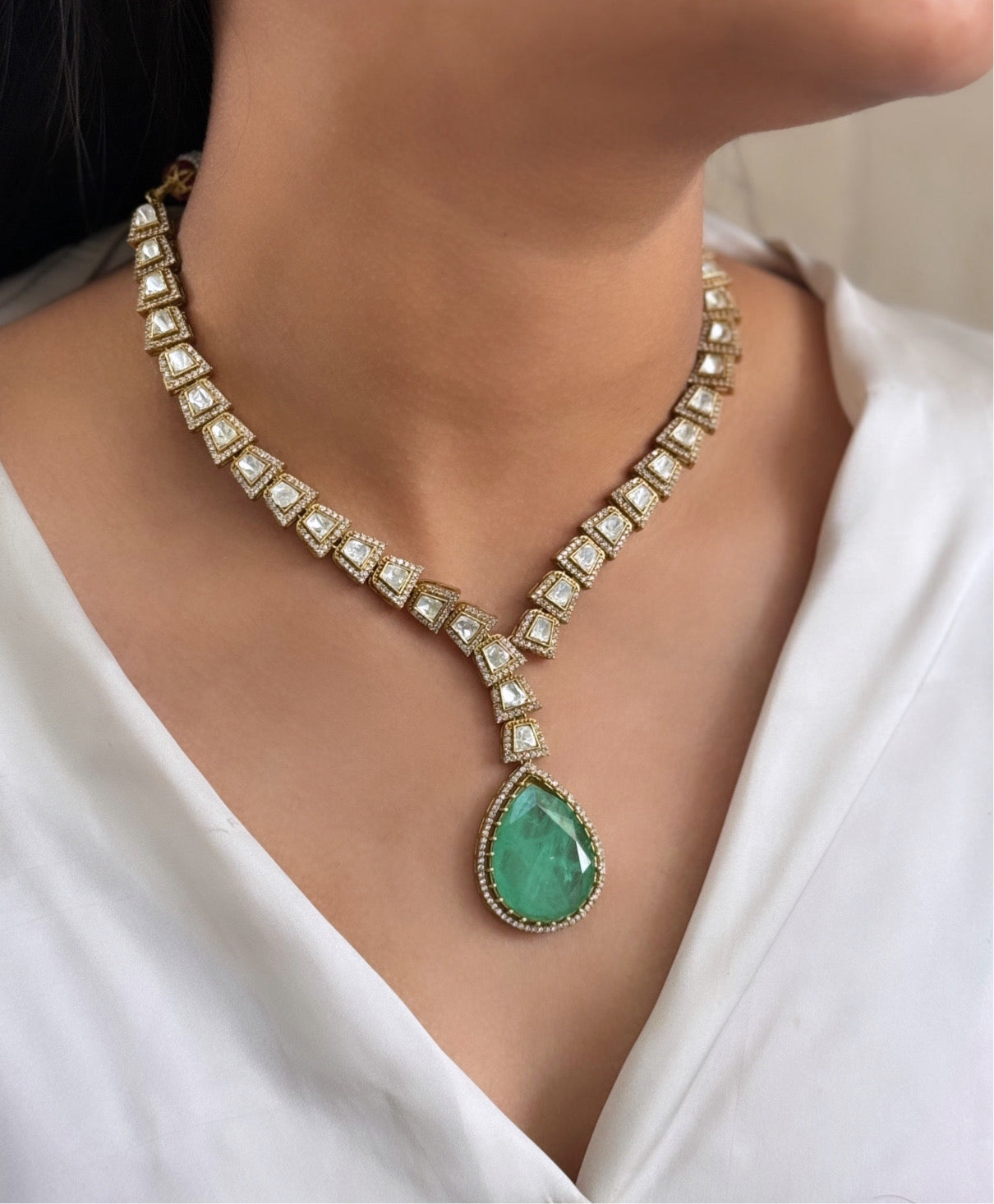 Wahiba Jade Moissanite Pendent Necklace Set