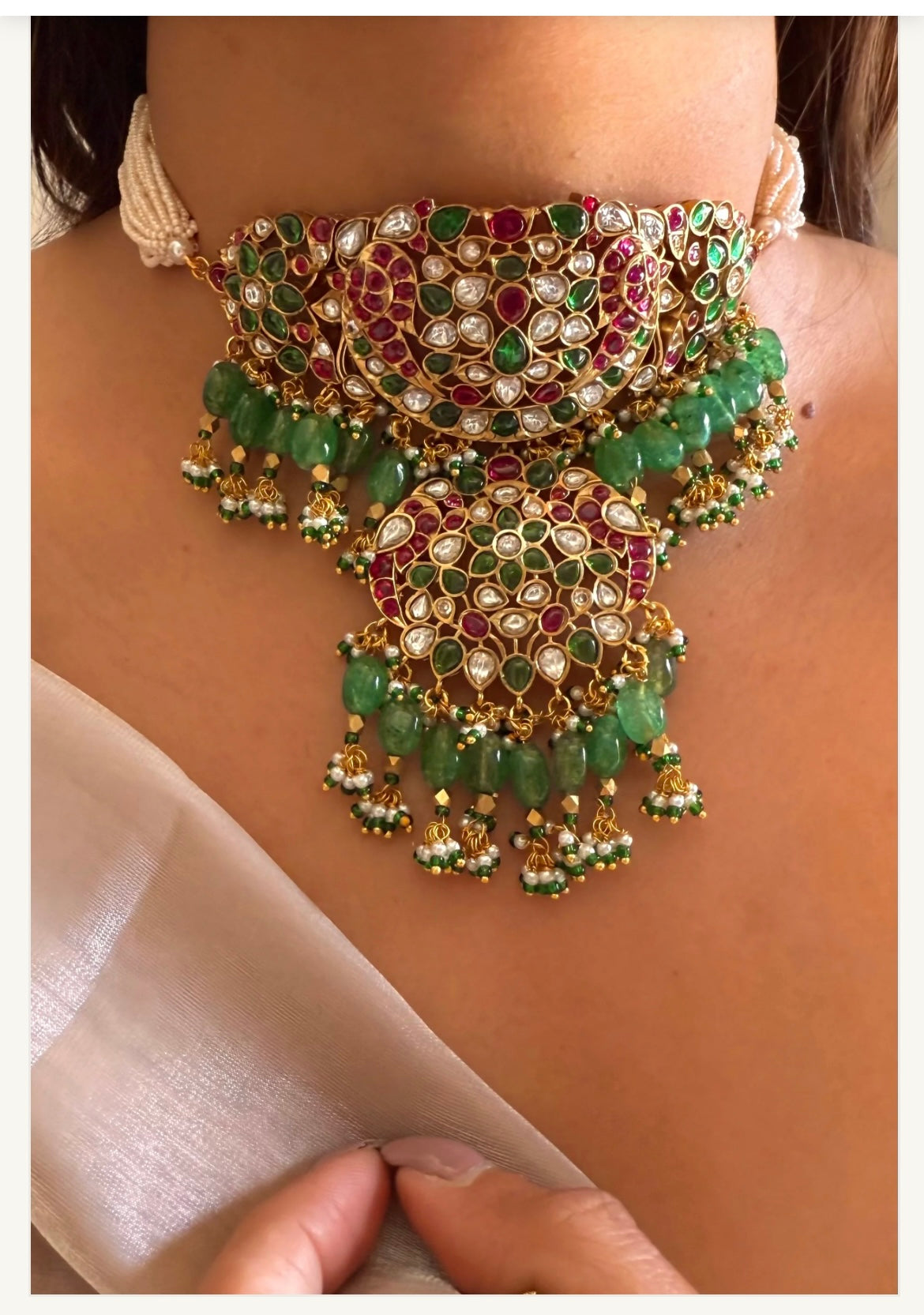 Viral Sabyasachi inspired Jadau Ruby and Emerald polki Choker Necklace Set