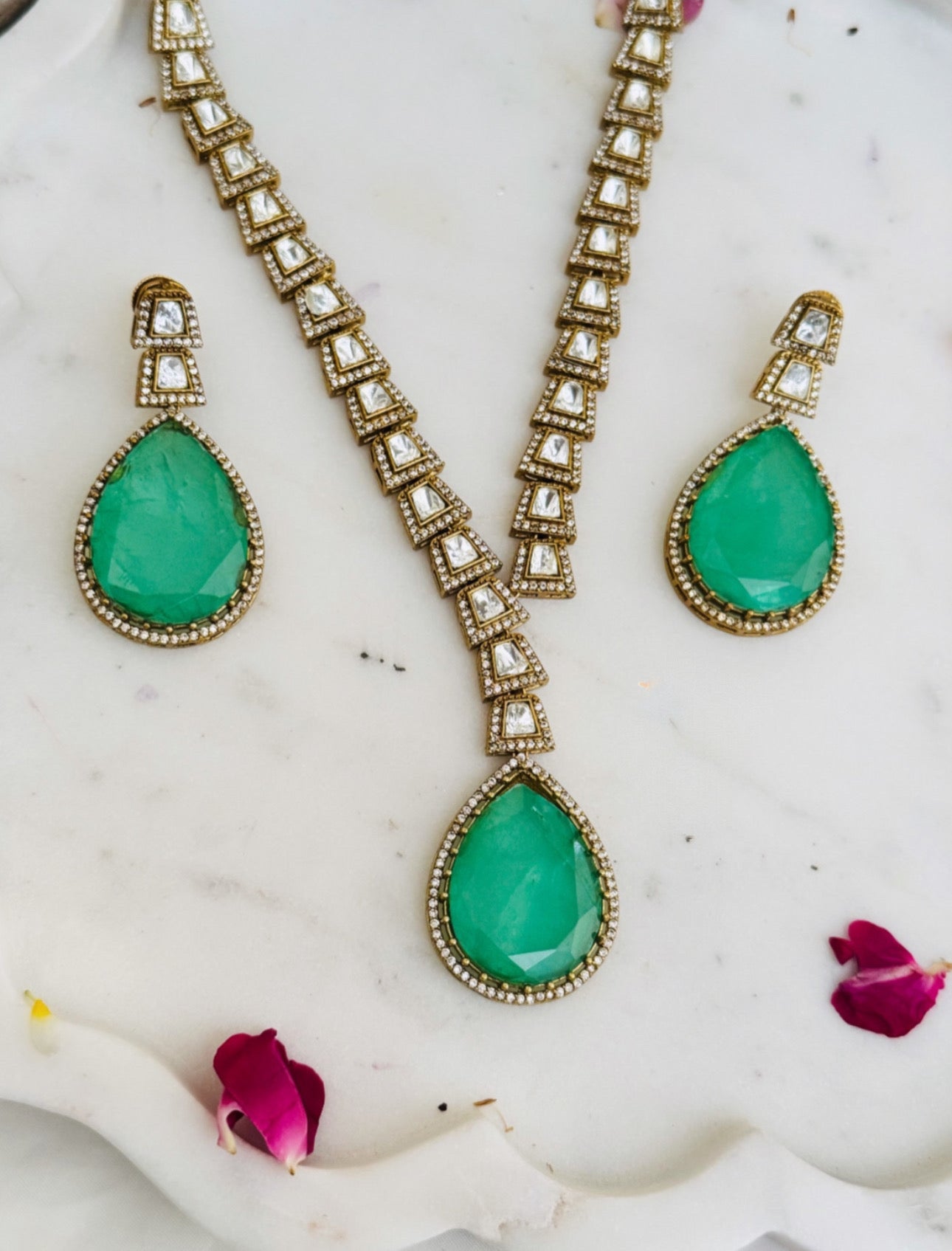 Wahiba Jade Moissanite Pendent Necklace Set
