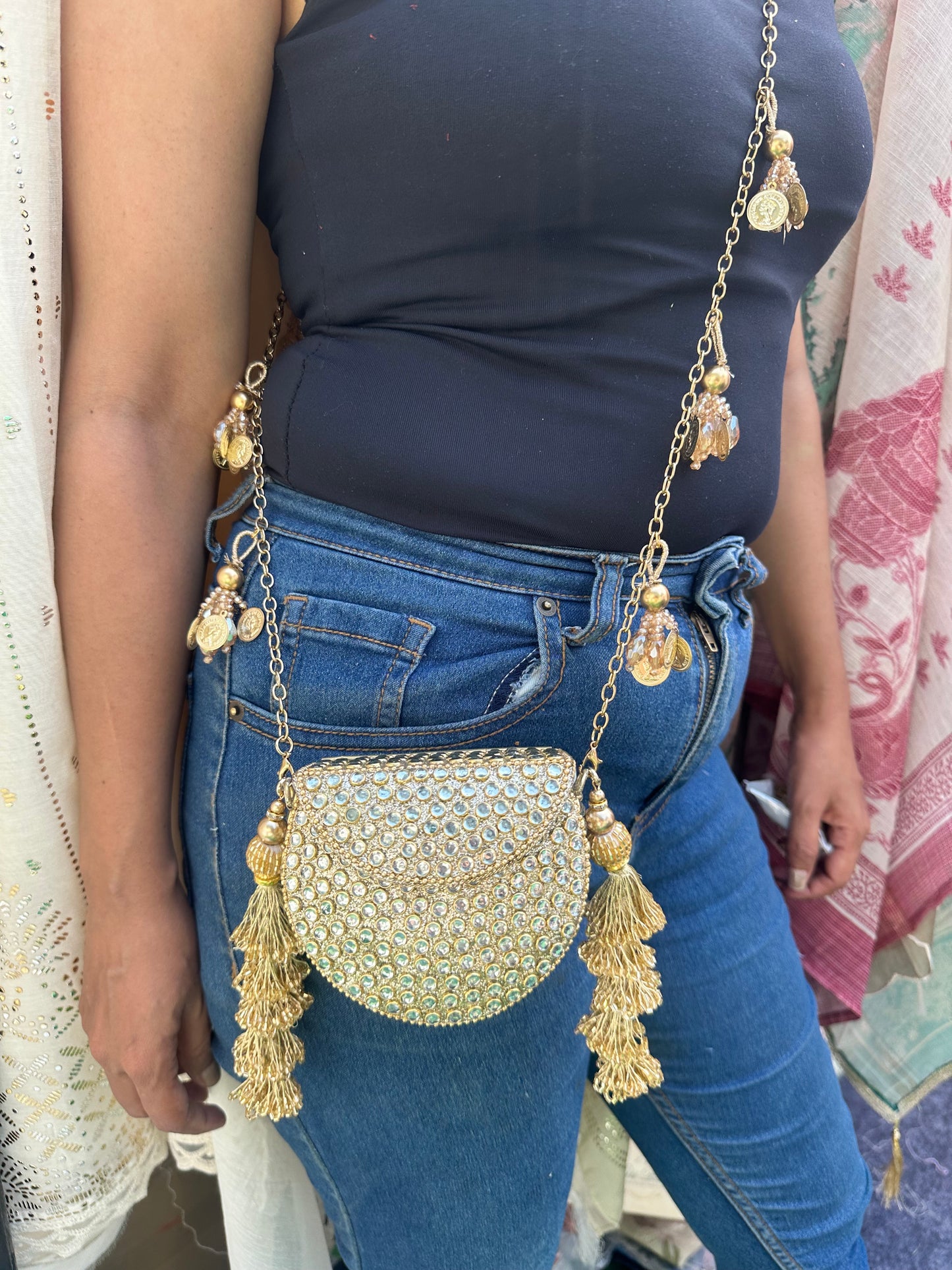 Noor-e-Zari Mini Clutch Bag with Tassles and Charms