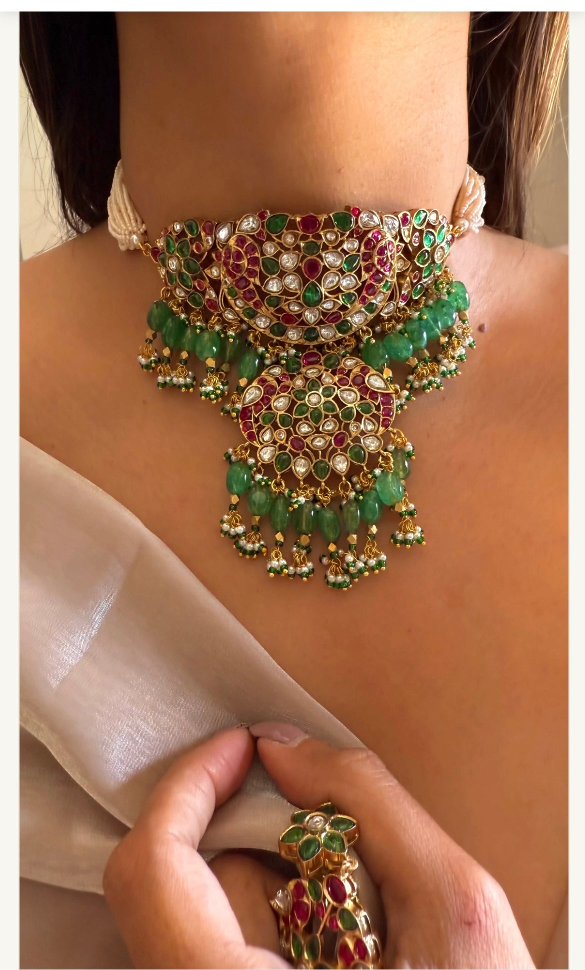 Viral Sabyasachi inspired Jadau Ruby and Emerald polki Choker Necklace Set