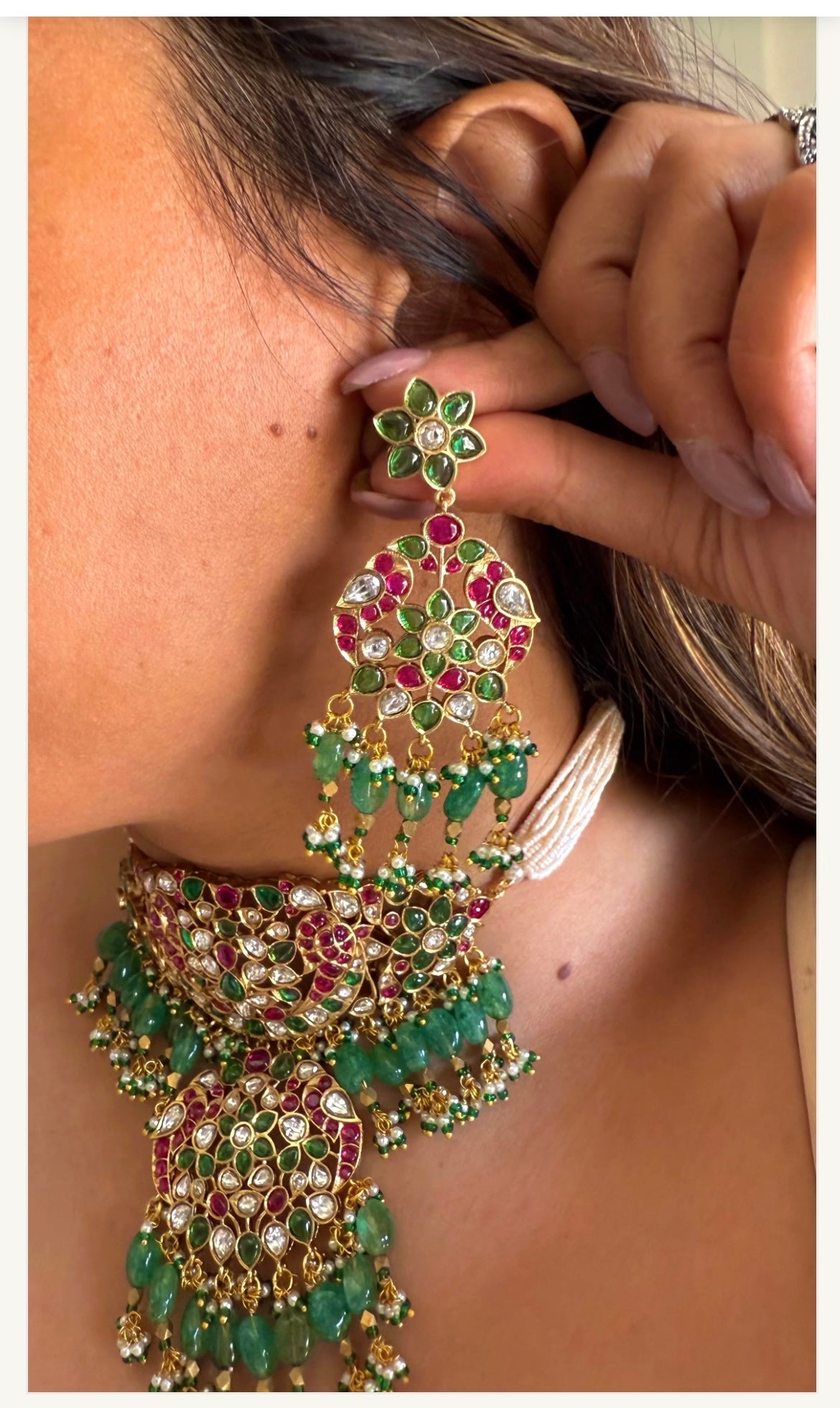Viral Sabyasachi inspired Jadau Ruby and Emerald polki Choker Necklace Set