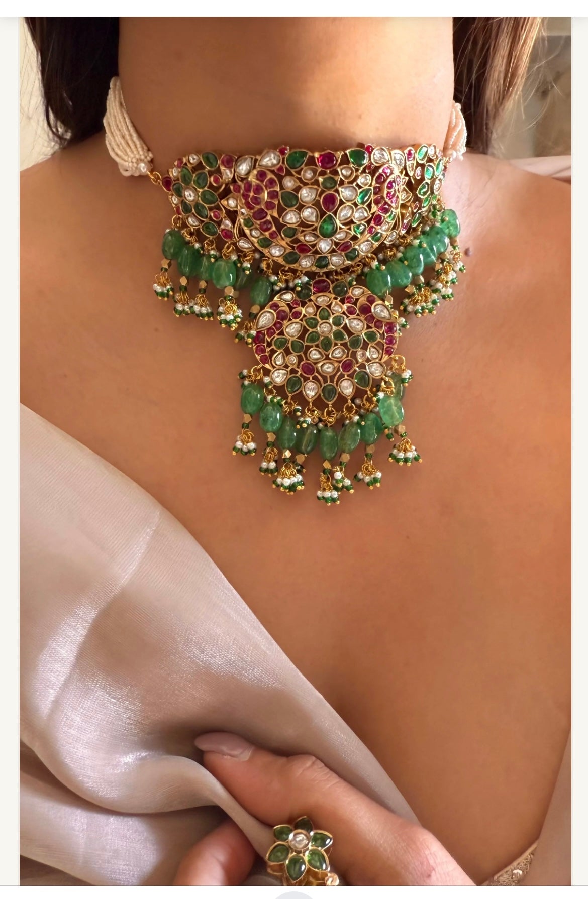 Viral Sabyasachi inspired Jadau Ruby and Emerald polki Choker Necklace Set