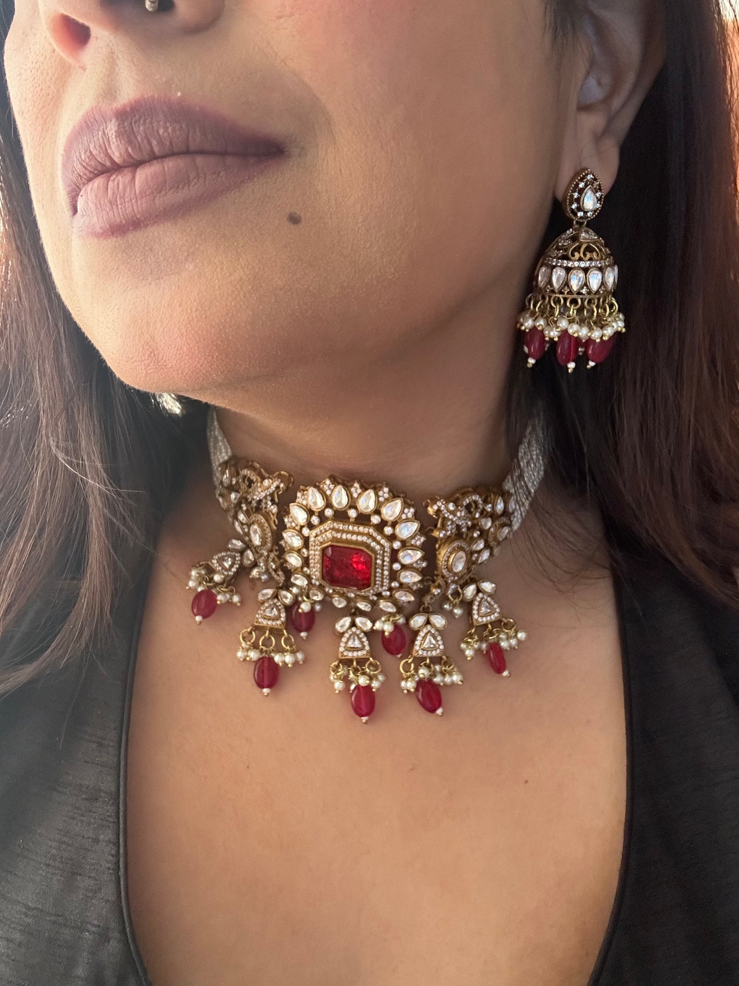 Nirvika Ruby Polki Moissanite Choker Set