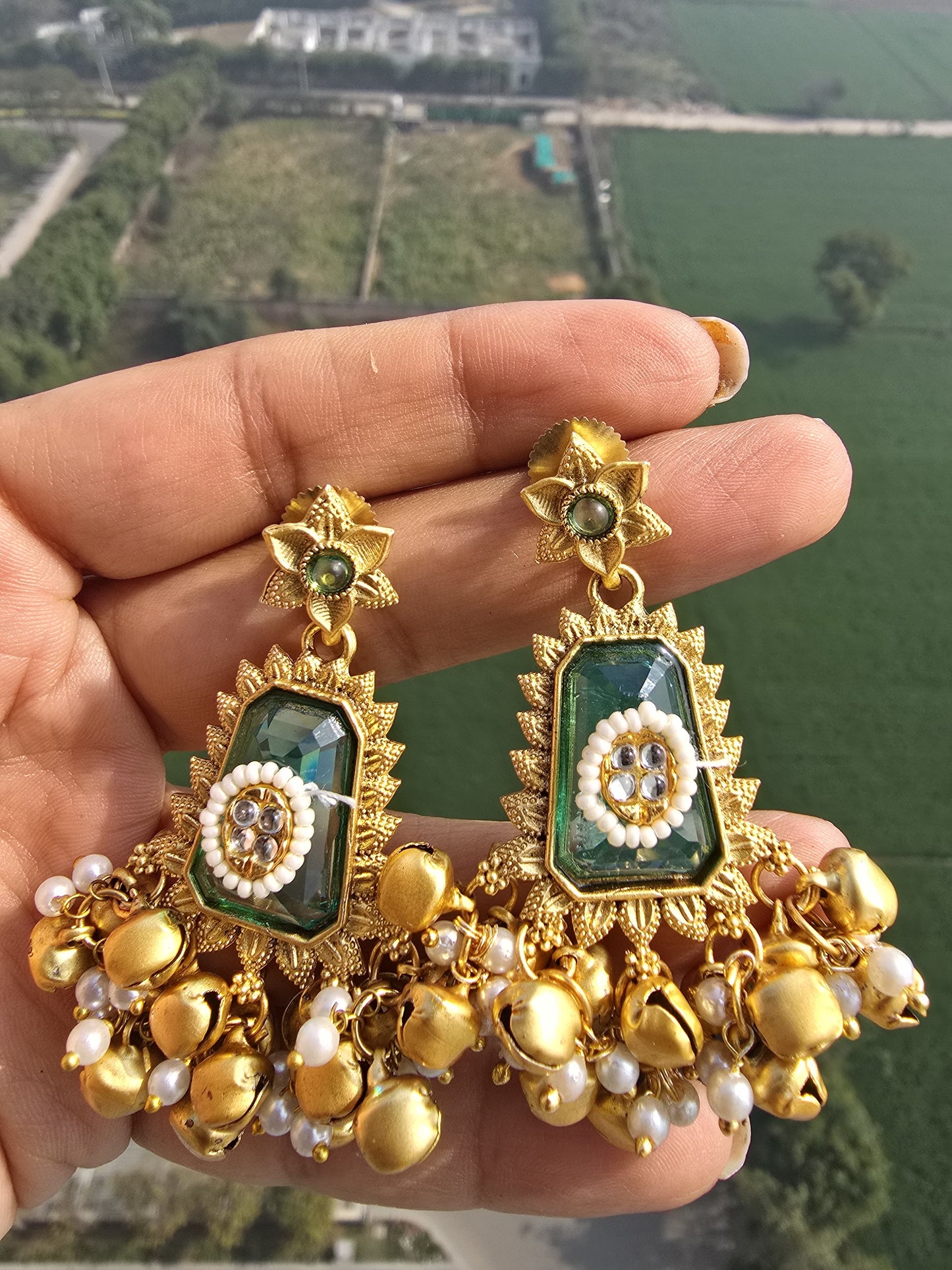 Antique Gold Sitara Earrings | Matte gold Indian Jewellery