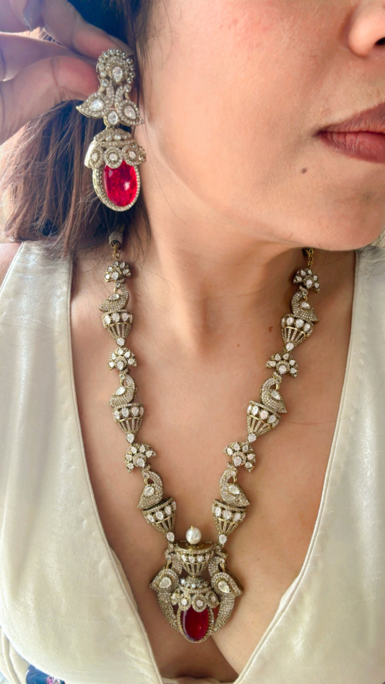 Zahra Ruby Polki Victorian Necklace Set