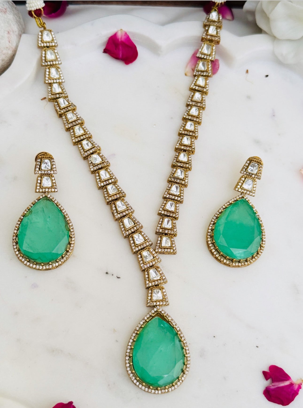 Wahiba Jade Moissanite Pendent Necklace Set