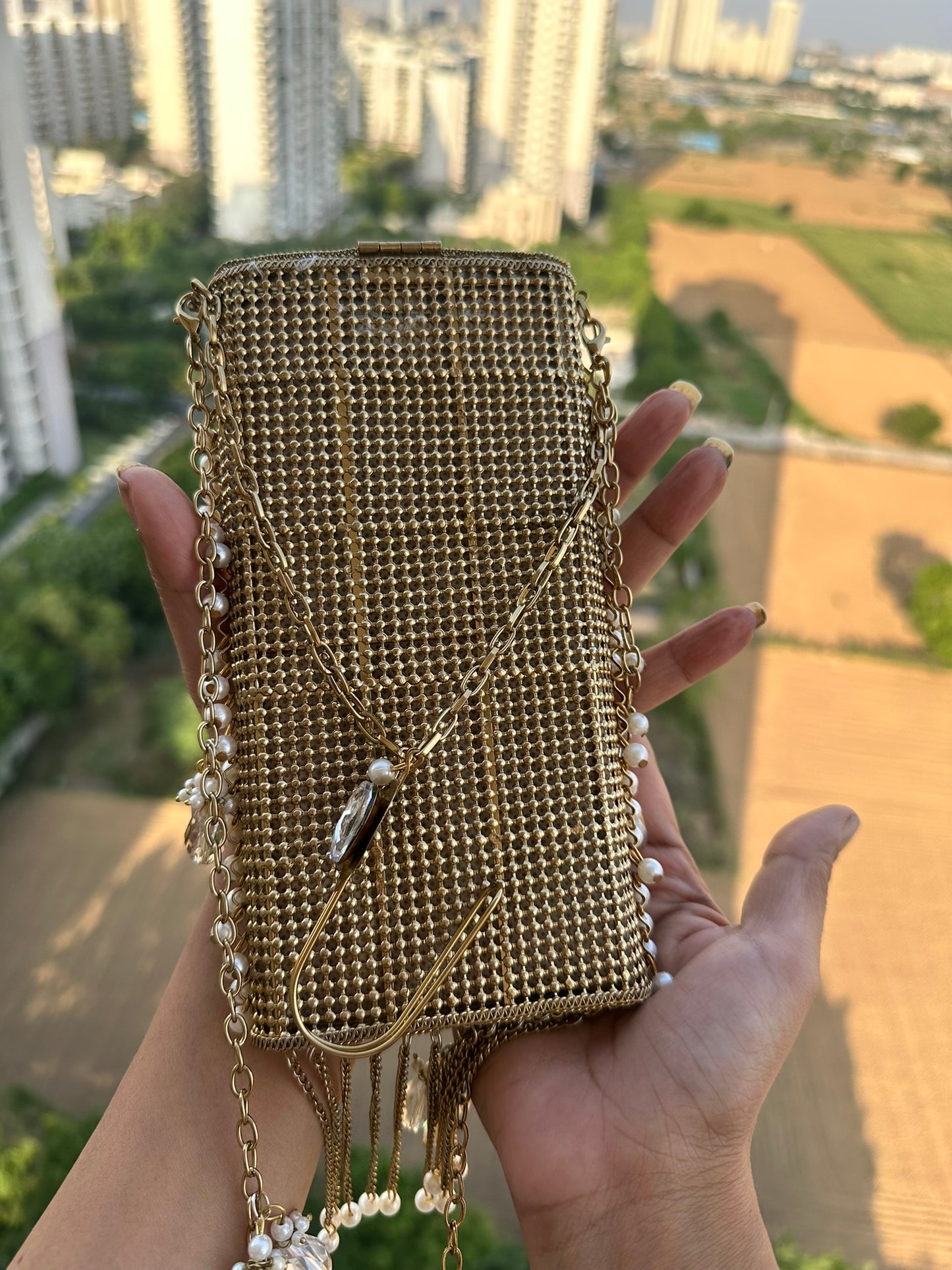 Filigree Metal Jeweled Phone Bag | Ethnic Crossbody Waist Pouch | Two Ornate Styles Available