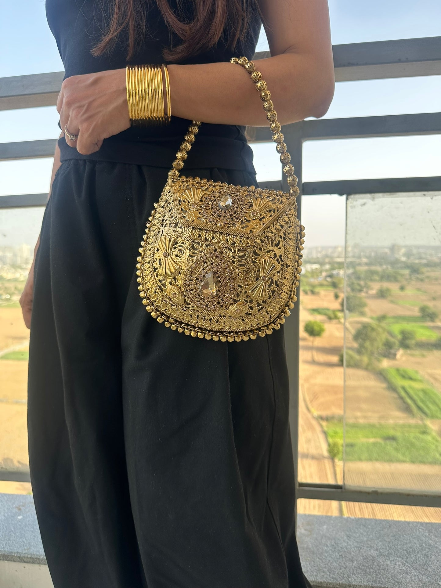 Royal Indian Wedding Bridal Bag • Handcrafted Antique Gold Filigree Clutch Bag