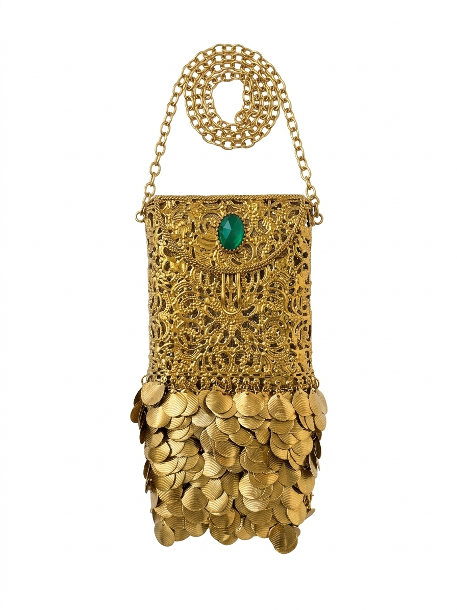 Monal Metal Filigree Mobile Clutch with waist hook and long detachable sling