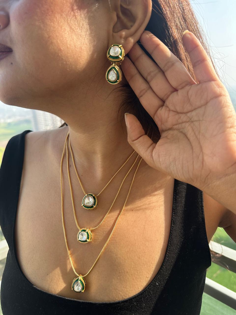 Triplet Polki Cascade Necklace Set