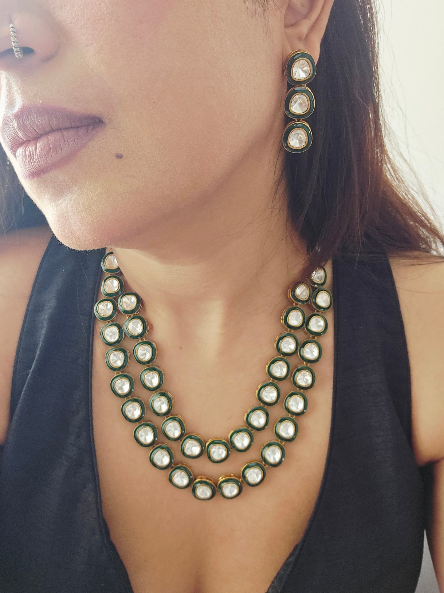 Double layered Polki Moissanite Necklace Set