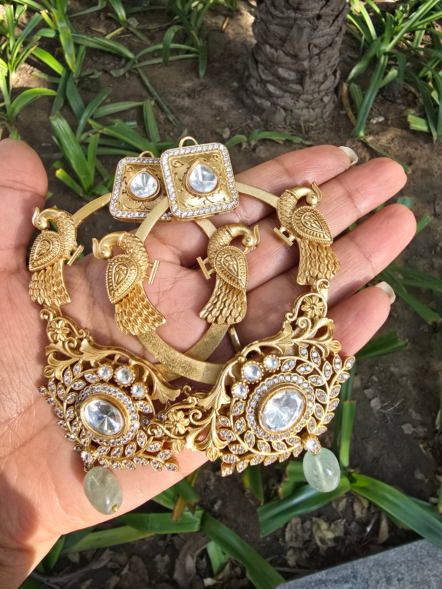 Grand Peacock Kundan Hoop Earrings - Oversized Gold Plated Chandbalis - Traditional Indian Bridal Jewelry - Earrings for Weddings