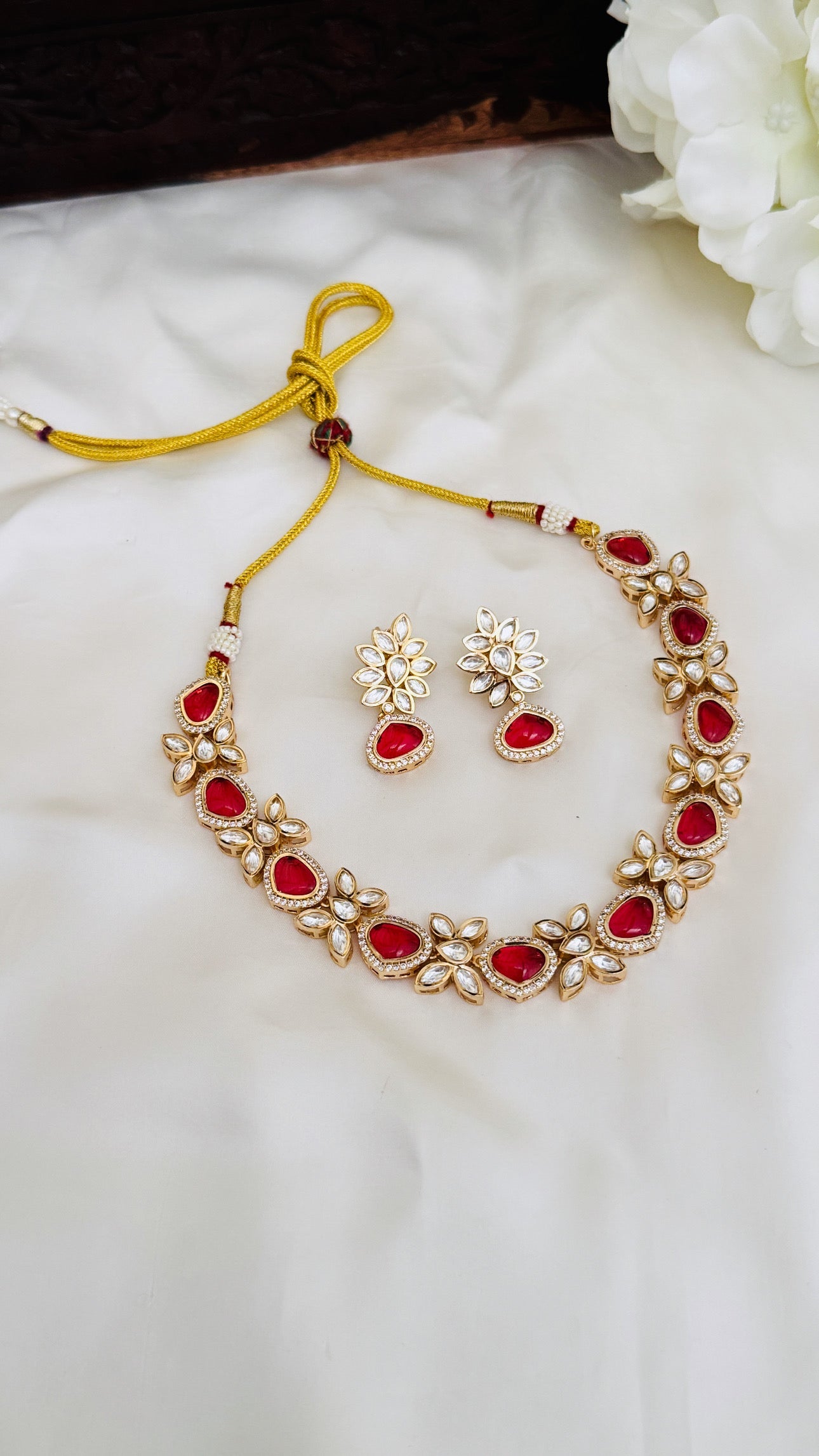 Gulnar Ruby Polki Necklace Set