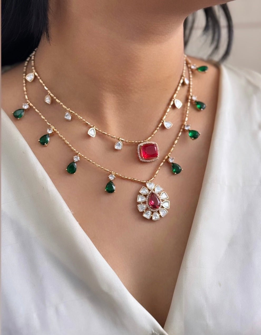 Khazin Indowestern Double layered Pendant Set