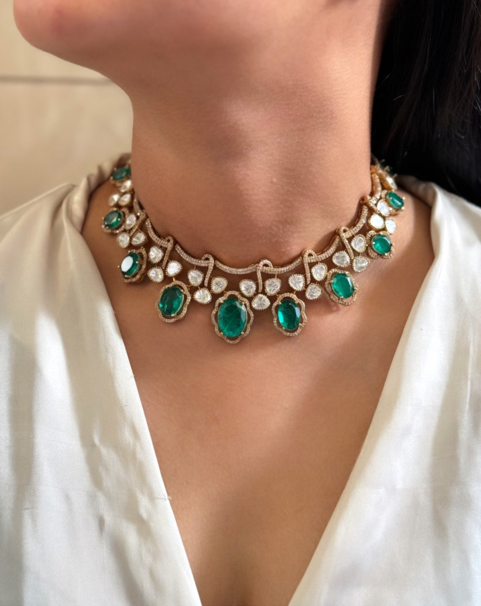 Emerald setting green stone Necklace set