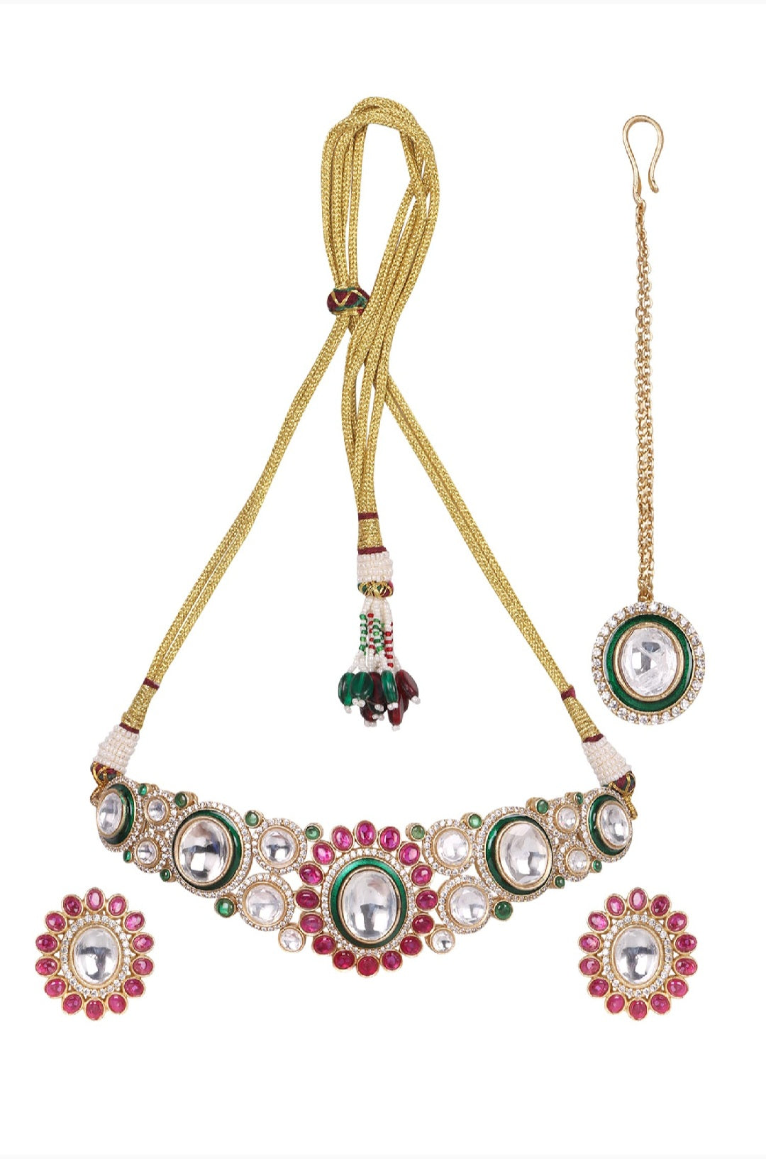 Handmade Polki Layered Set – Green Meenakari Kundan Bridal Jewelry