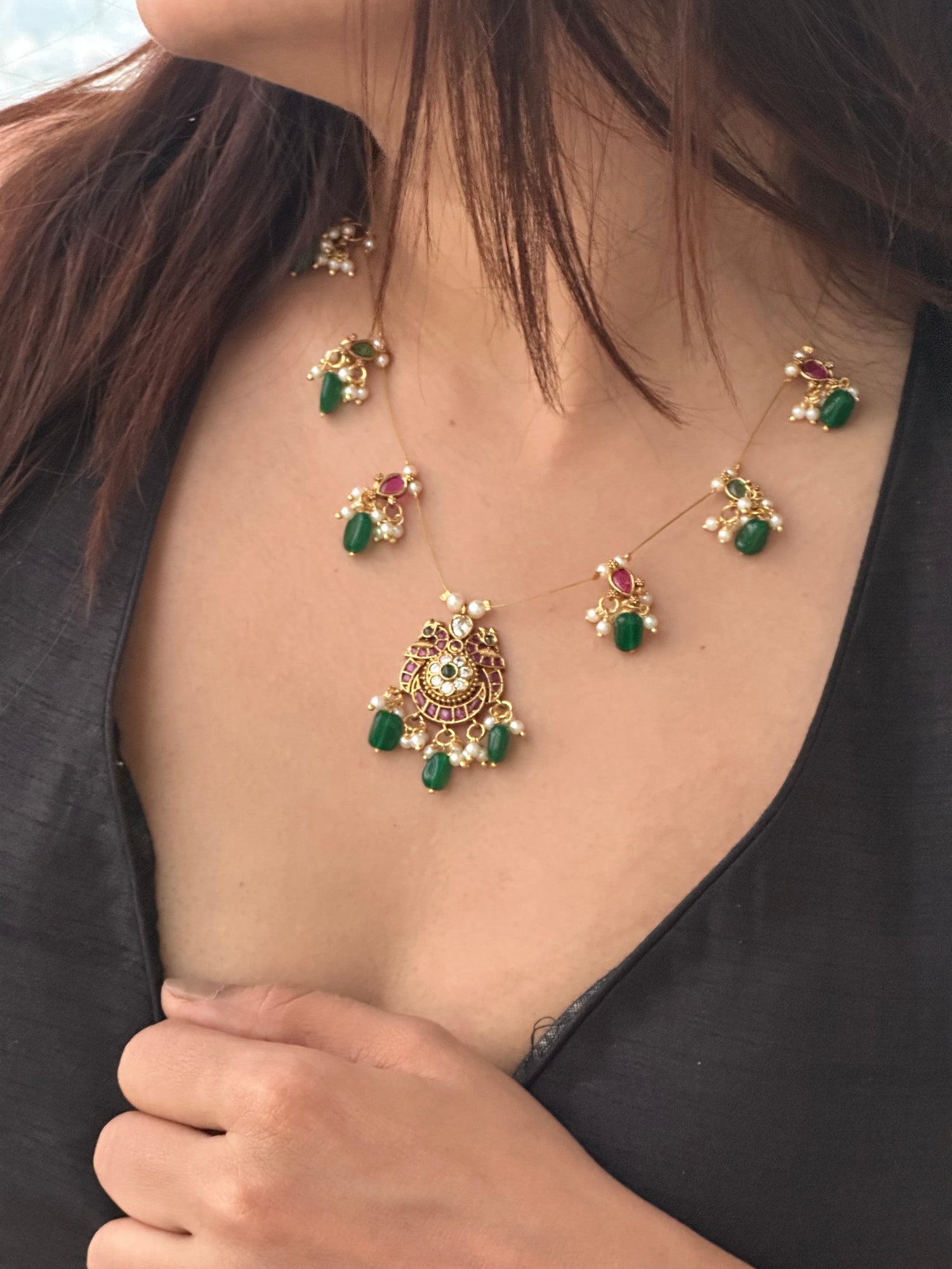 Invisible Chain Necklace with Earrings