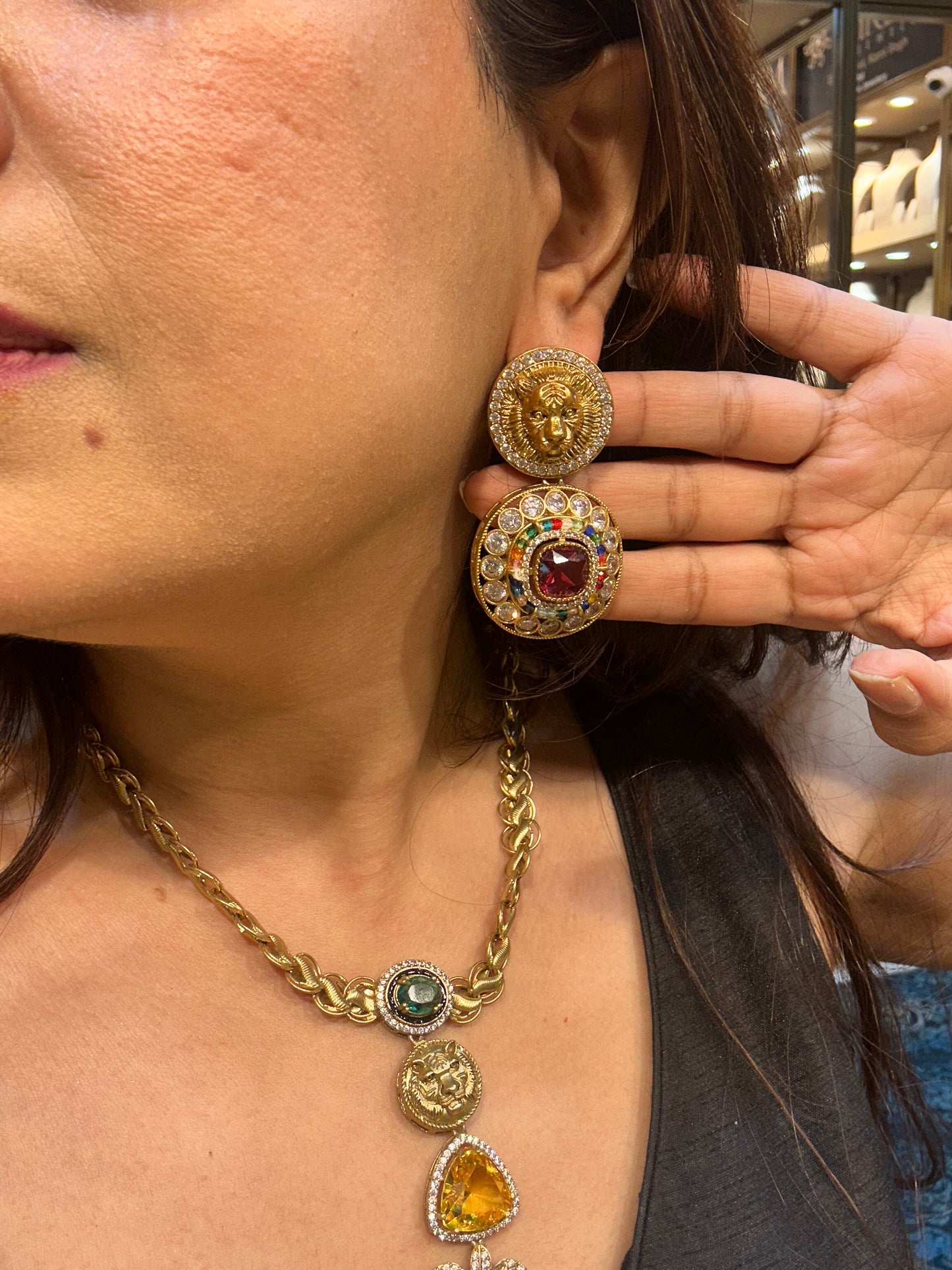 Sabyasachi inspired-Ruby Royal Bengal Tiger necklace set