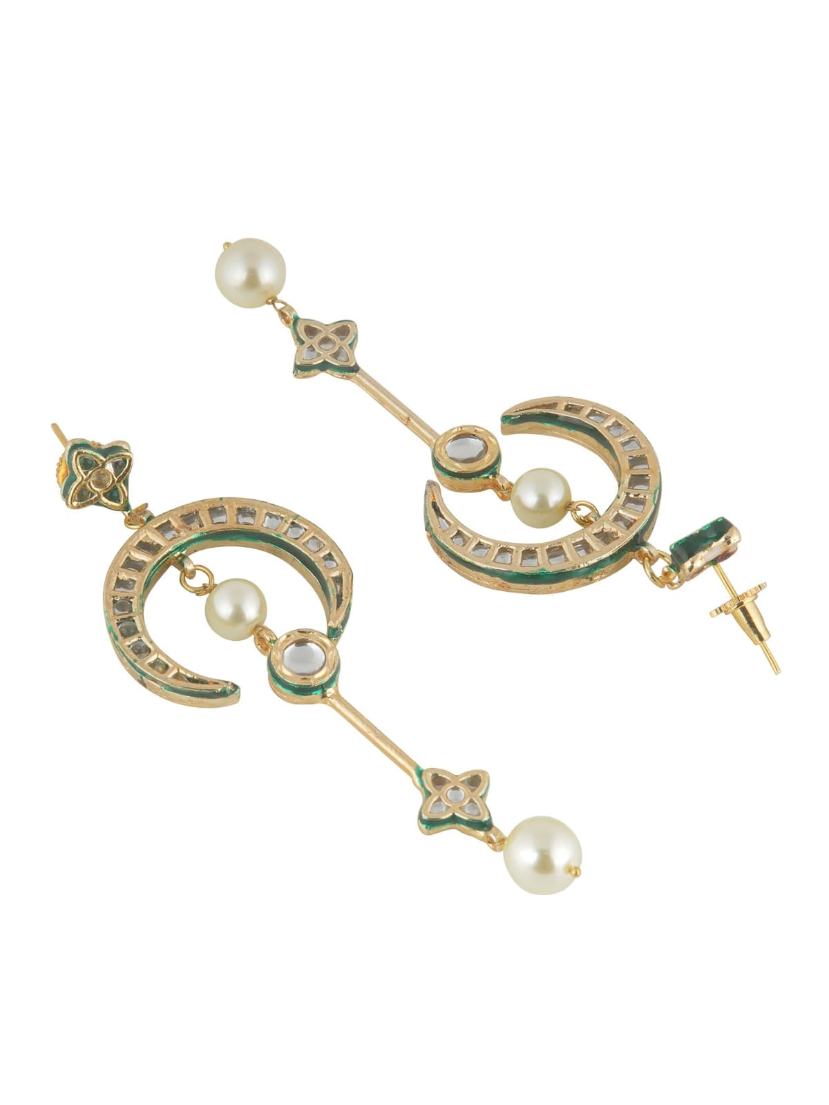 Gold-Plated Chandbali Long Drop Earrings with Kundan & Pearl Accents