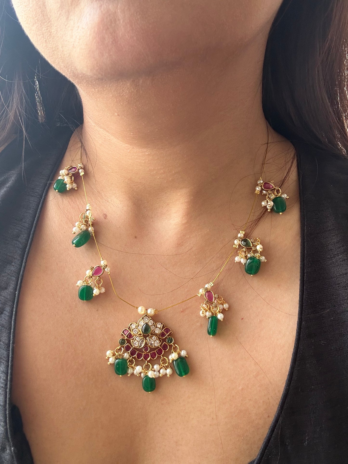 Invisible Chain Necklace Set-Mandakini