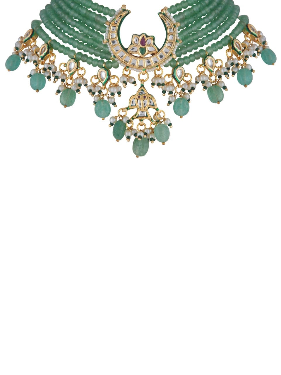 Bikaneri Mint Green Kundan Chaand Choker Necklace set