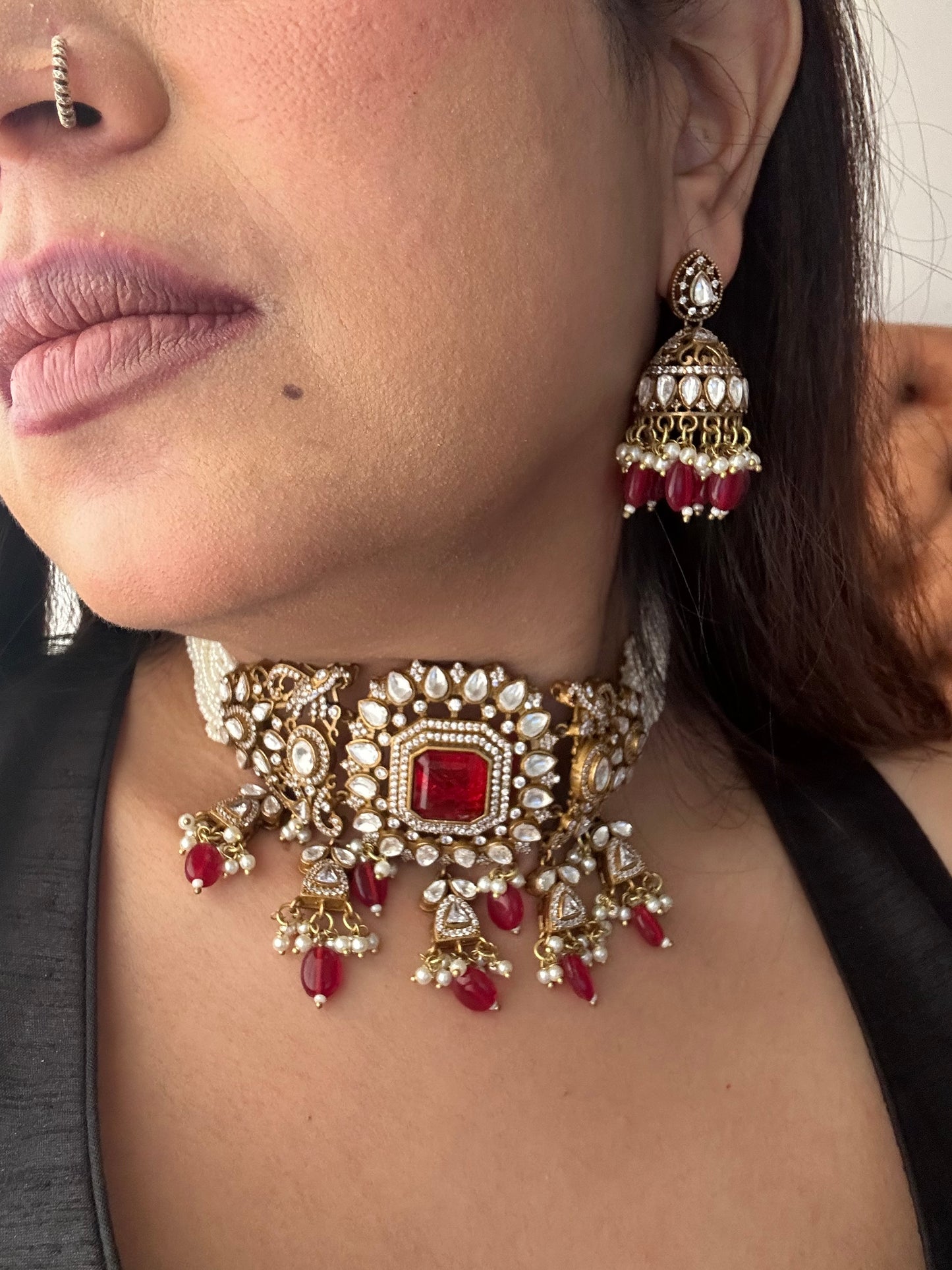 Nirvika Ruby Polki Moissanite Choker Set