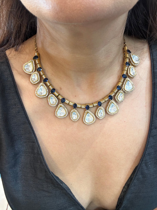 Polki Hasli Choker Set - Teardrop Earrings, Indian Jewelry