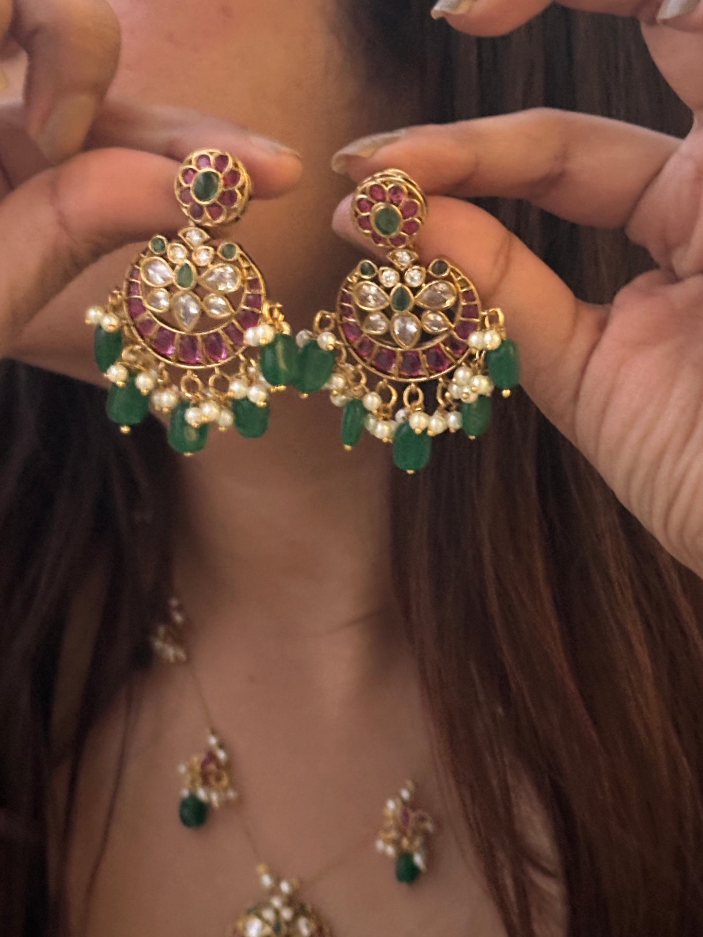 Invisible Chain Necklace Set-Chaandbaali style