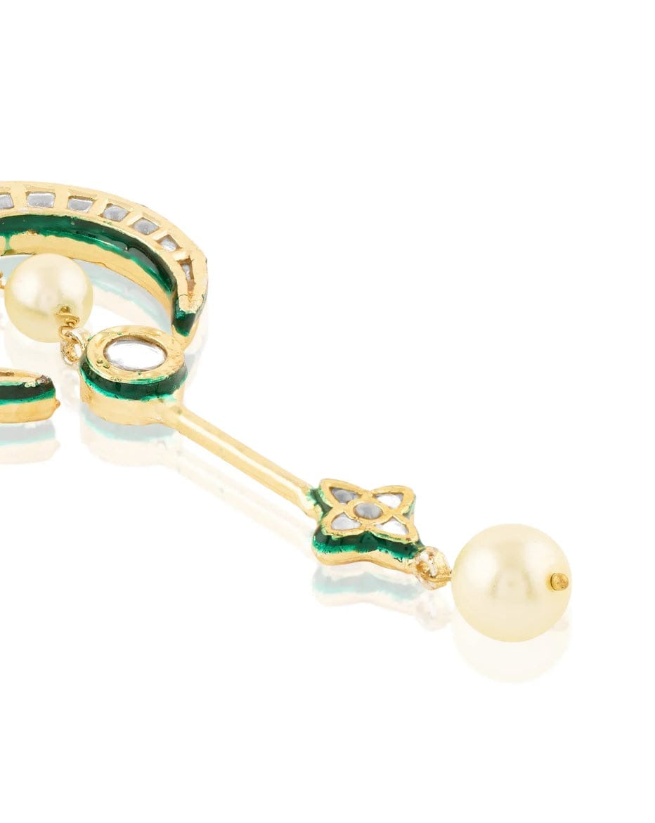 Gold-Plated Chandbali Long Drop Earrings with Kundan & Pearl Accents