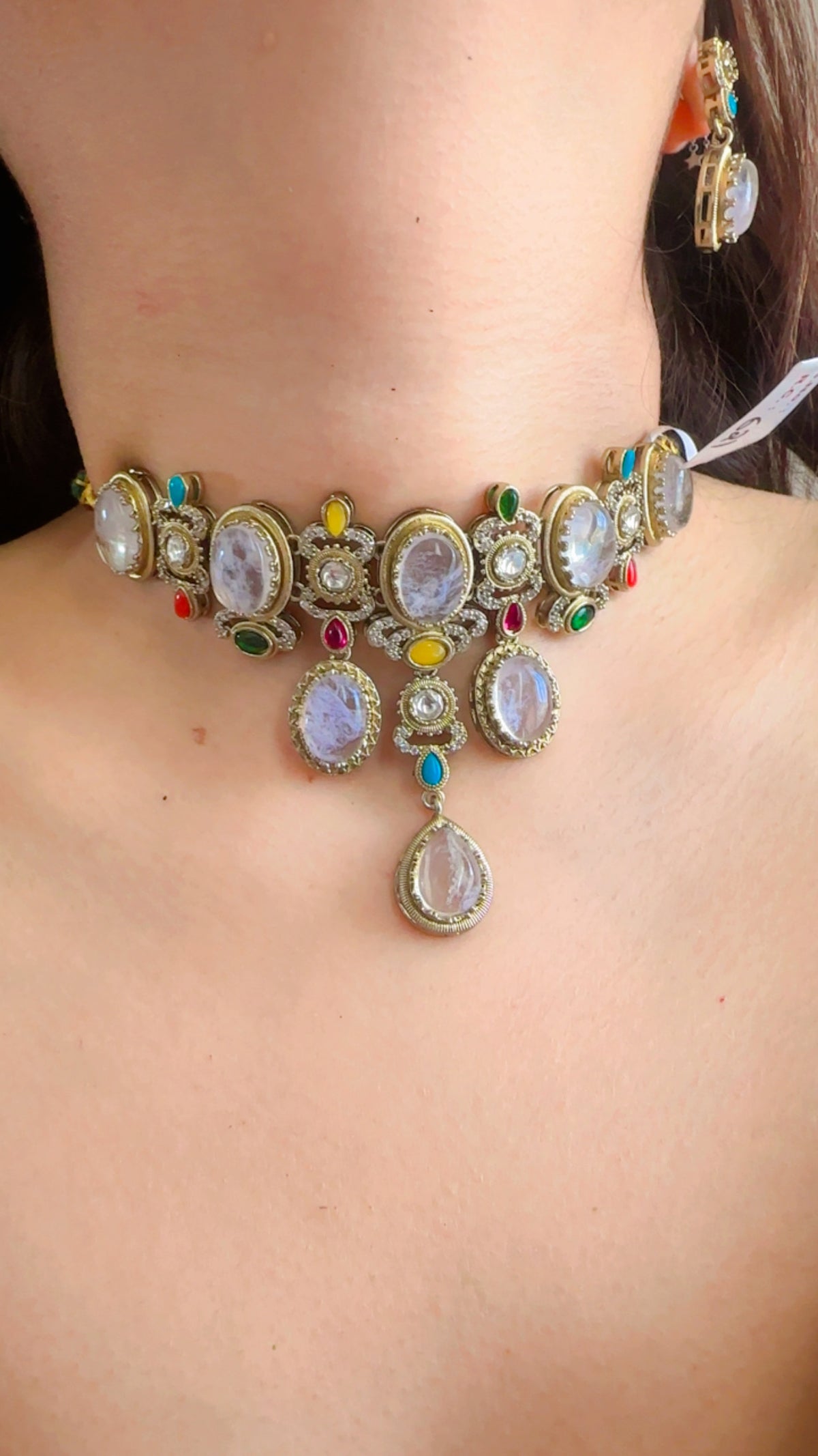 Pastel Rose Quartz Kundan Choker Set with Drop Teardrop Earrings | Sabyasachi Inspired Turquoise Accent Bridal Jewelry