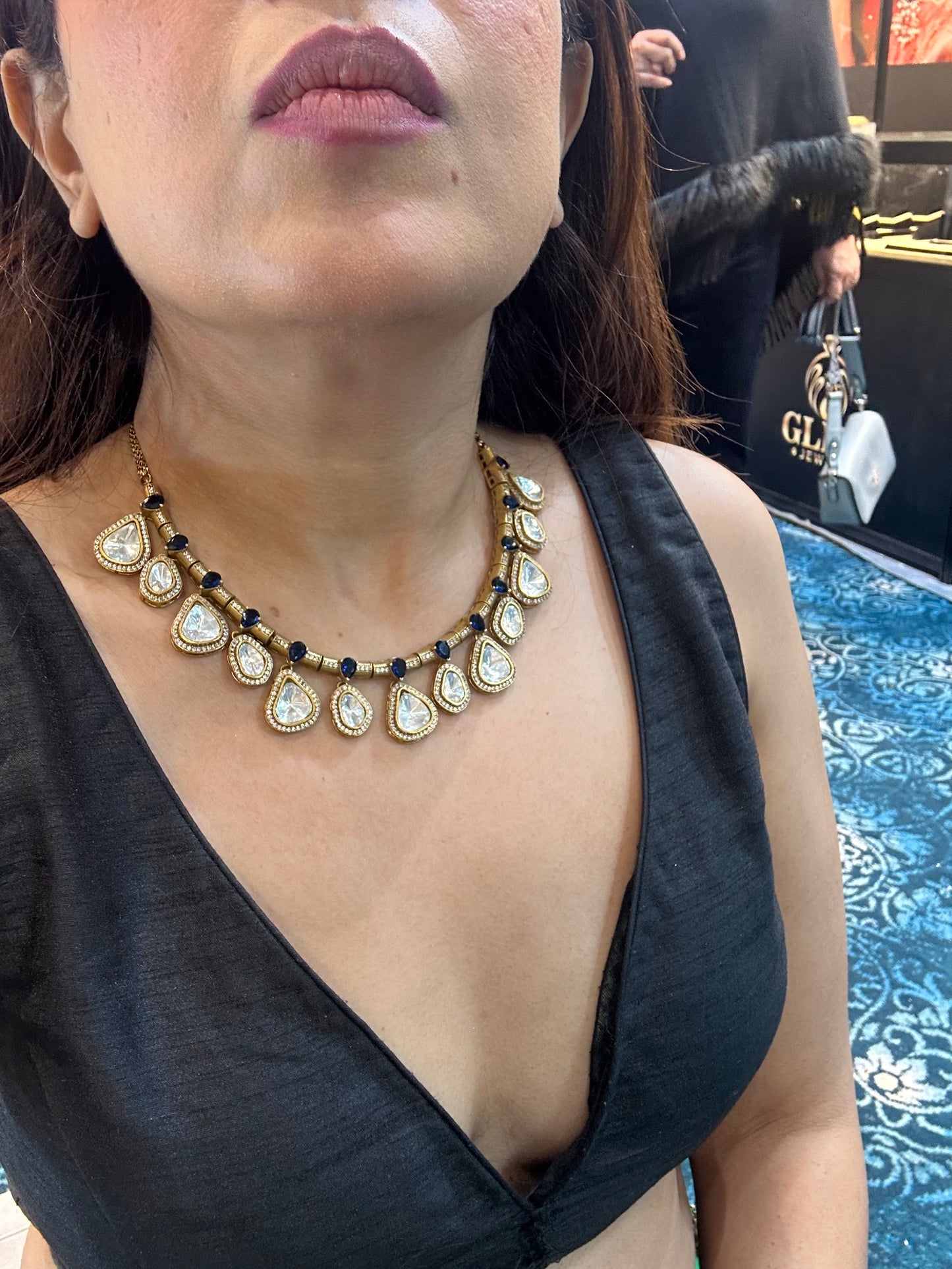 Polki Hasli Choker Set - Teardrop Earrings, Indian Jewelry
