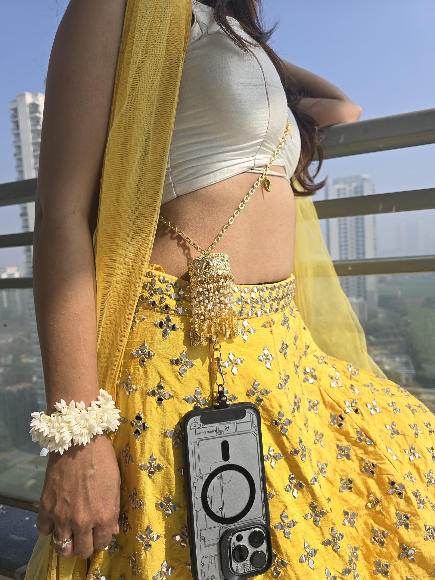 The Golden Kalira Phone Sling – Gold Wedding Chain with Universal Tether and Charms