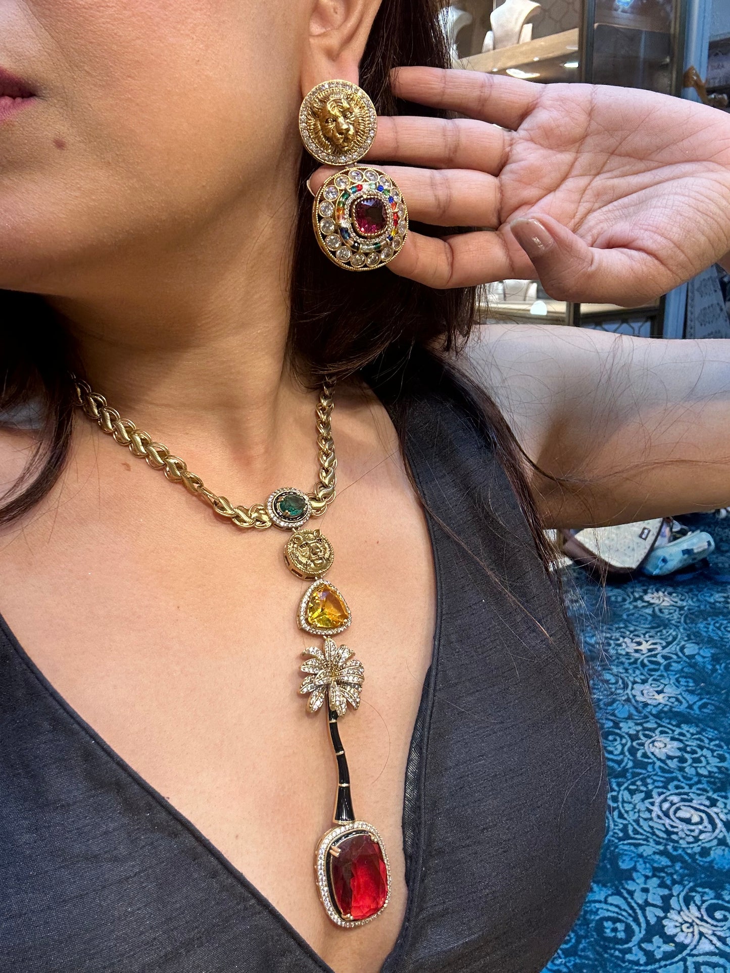 Sabyasachi inspired-Ruby Royal Bengal Tiger necklace set