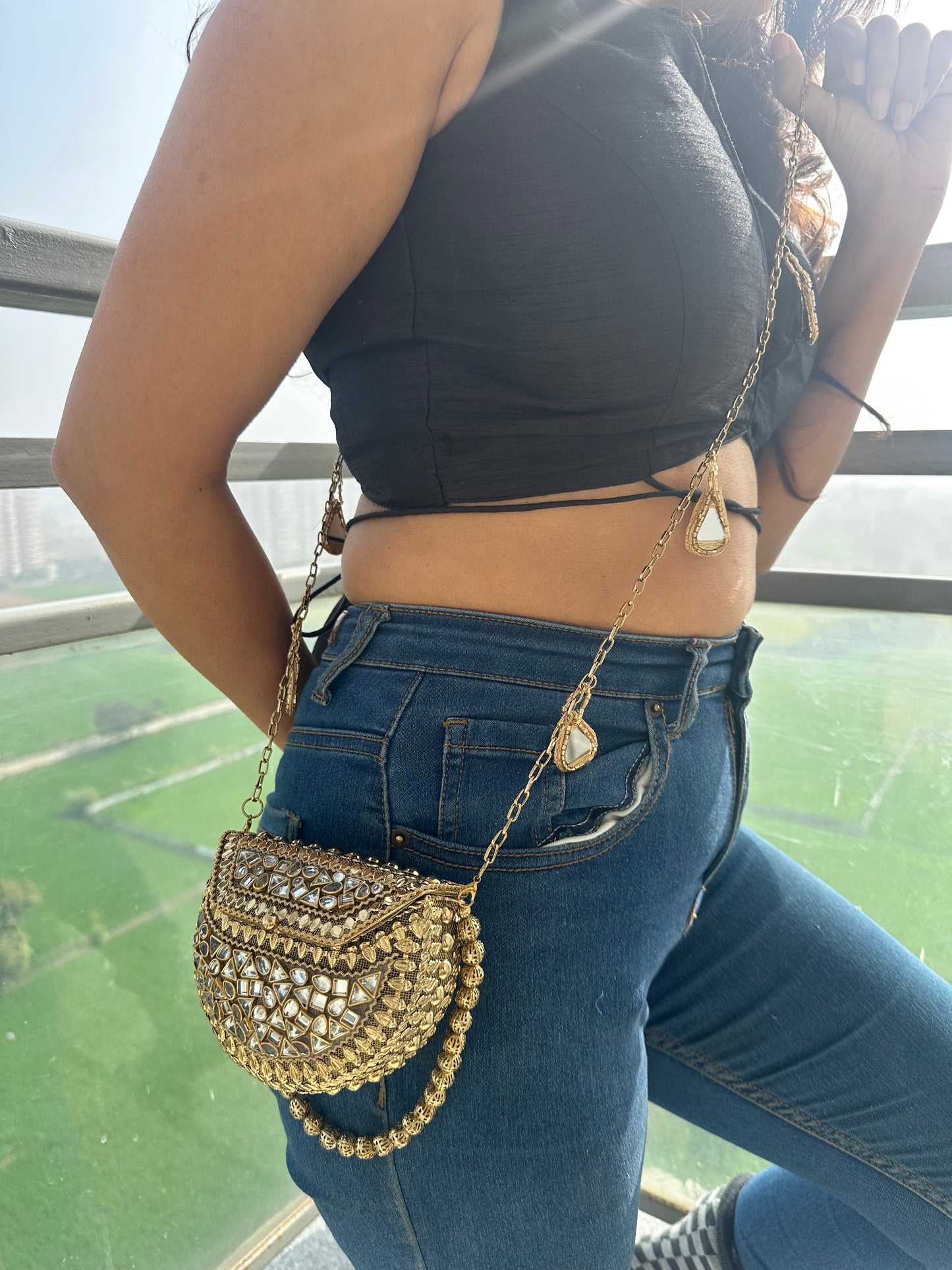 Riwaz Kundan Mini Clutch Bag