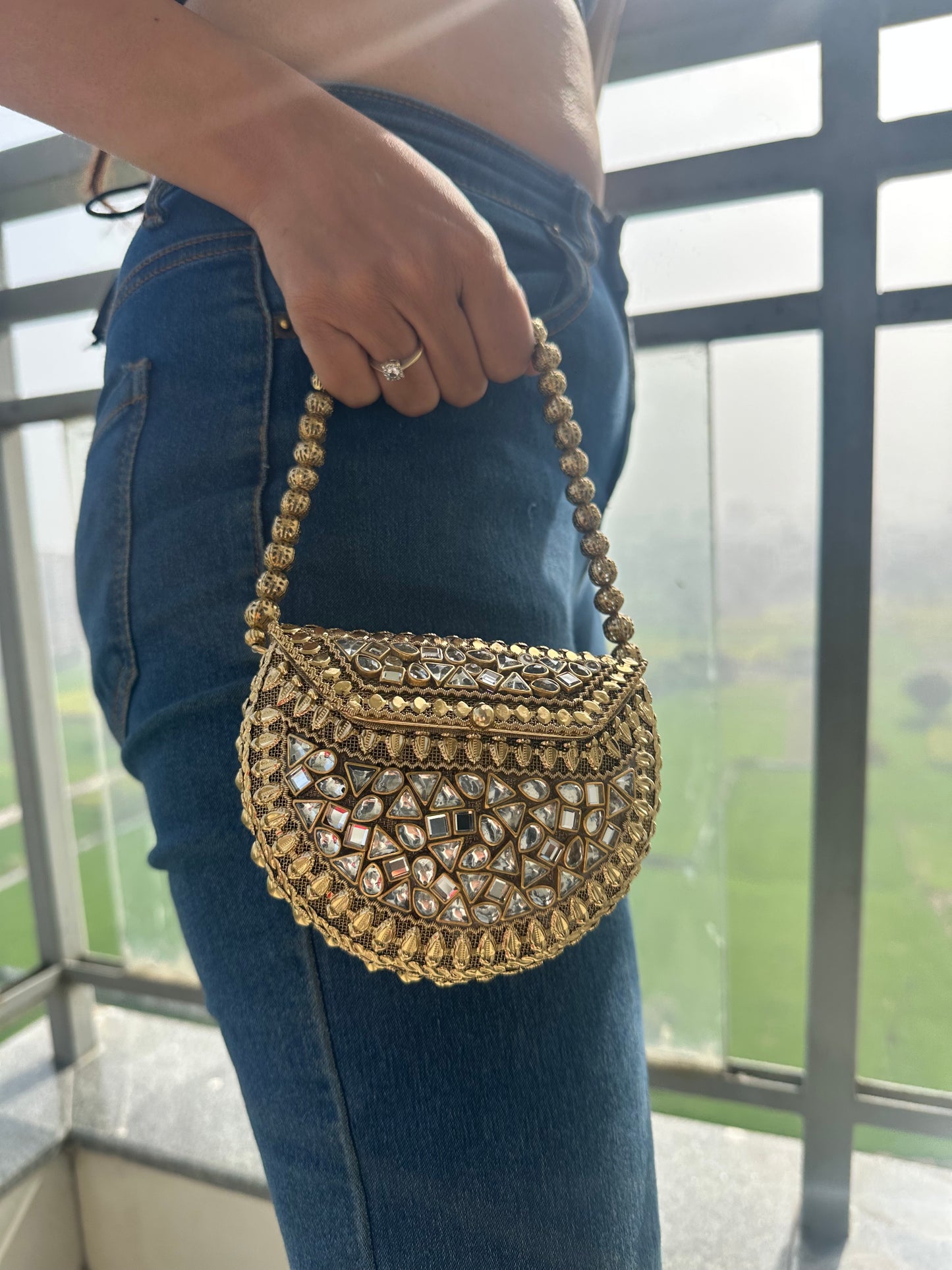Riwaz Kundan Mini Clutch Bag