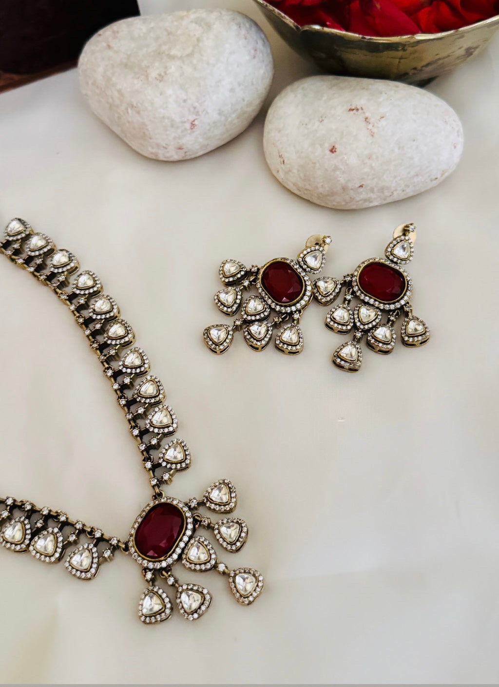 Ruby Kundan Polki Necklace Set
