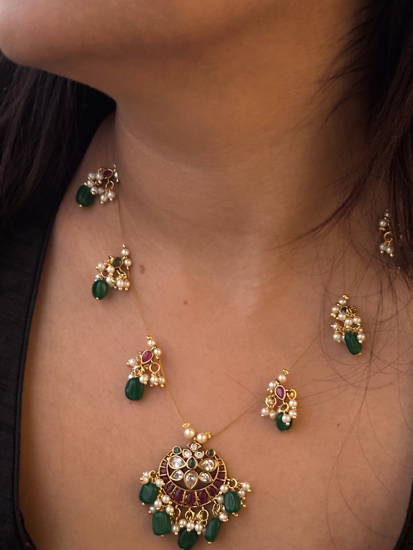 Invisible Chain Necklace Set-Chaandbaali style