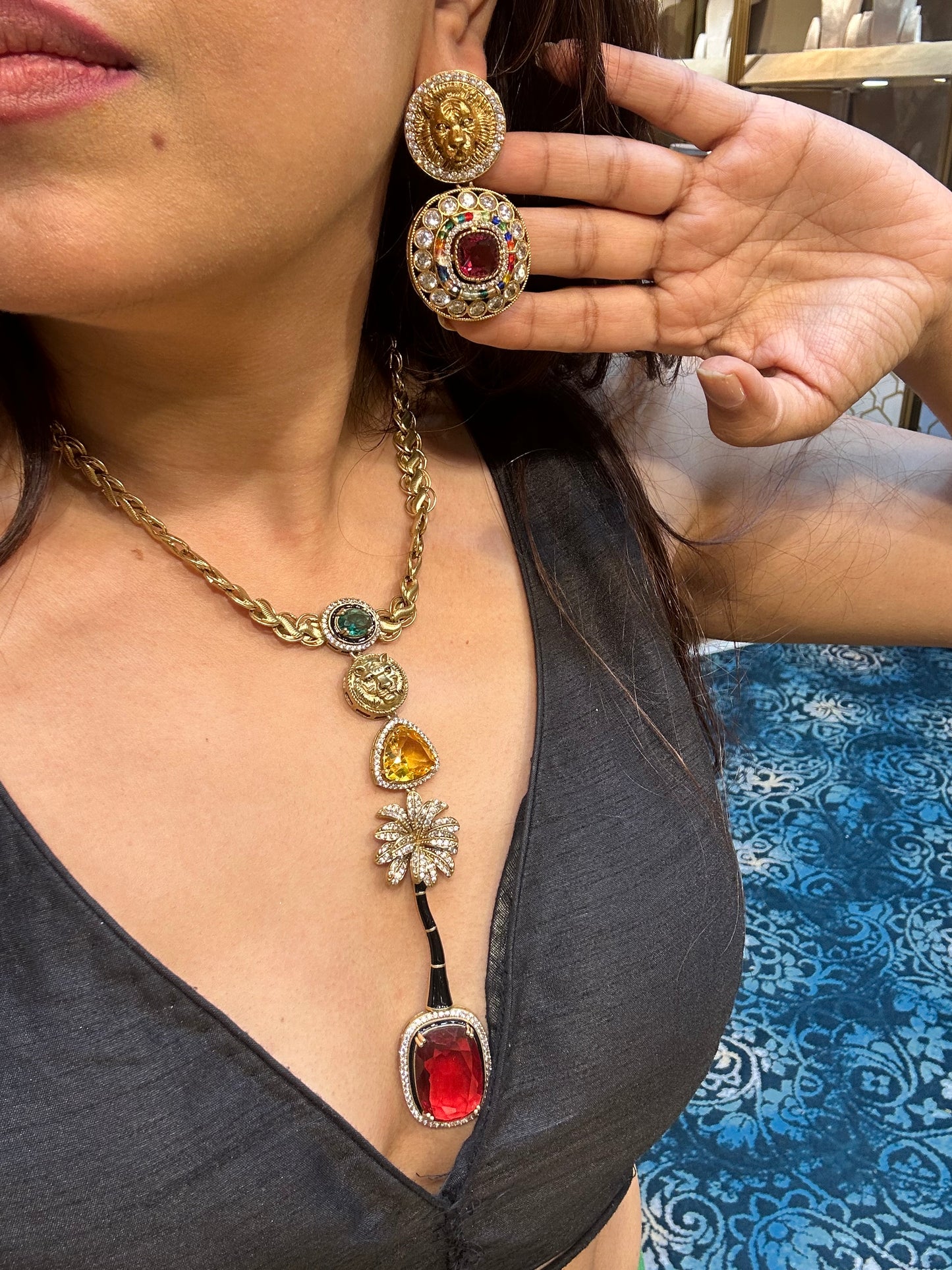 Sabyasachi inspired-Ruby Royal Bengal Tiger necklace set