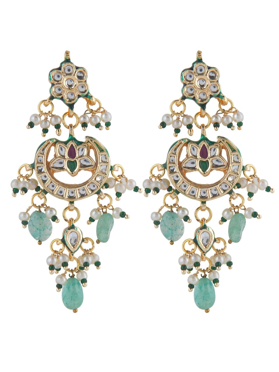Bikaneri Mint Green Kundan Chaand Choker Necklace set