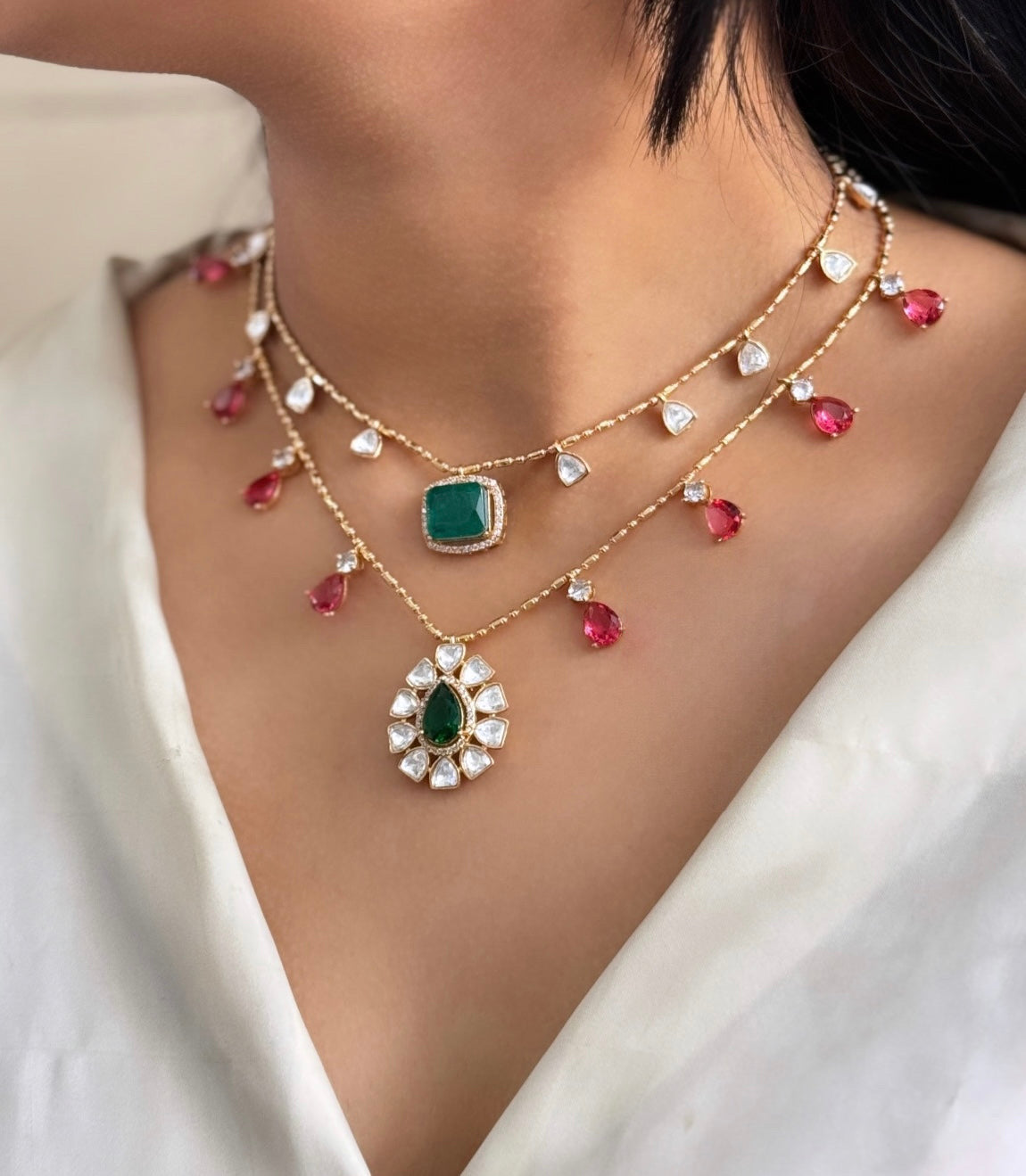 Khazin Indowestern Double layered Pendant Set