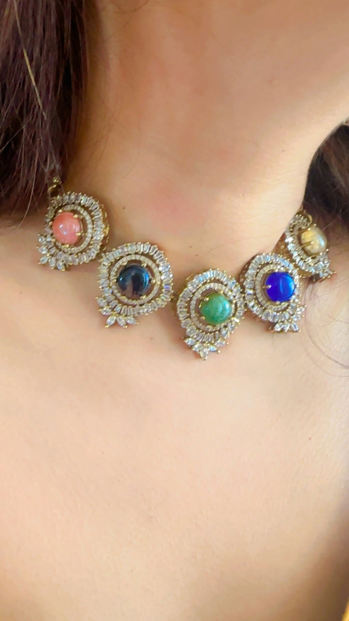 Sabyasachi Inspired Kundan Choker Necklace Set | Pastel Stones, Crystal Halo, Antique Gold Plating