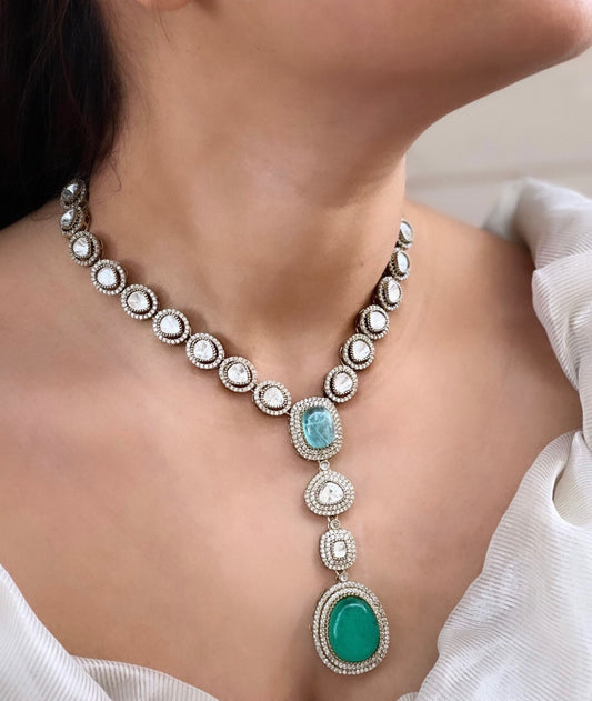 Merena Kundan polki Mint Pendant set