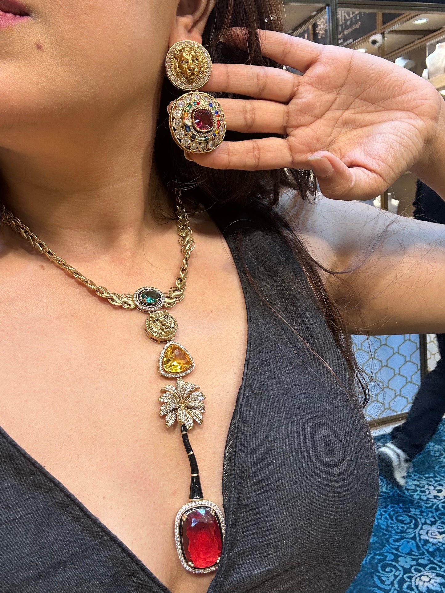 Sabyasachi inspired-Ruby Royal Bengal Tiger necklace set