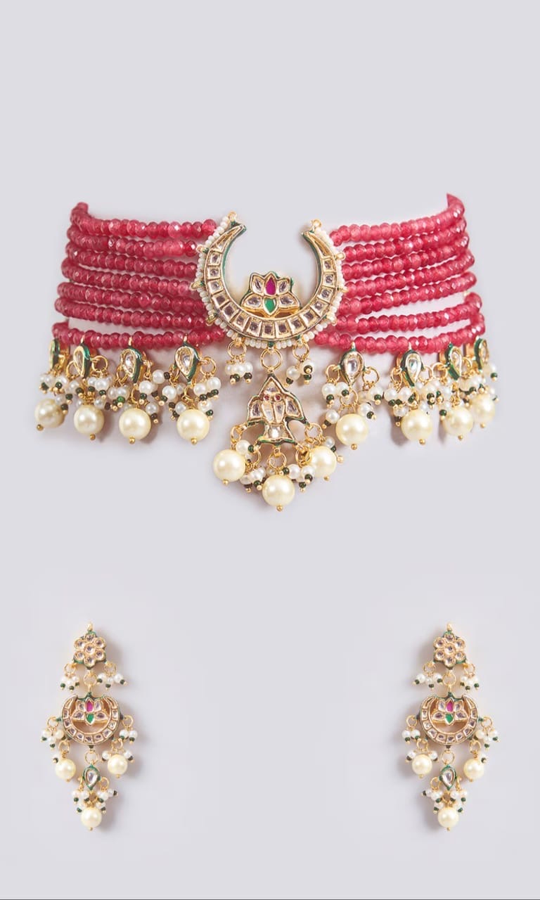 Bikaneri Ruby Kundan Chaand Choker Necklace set
