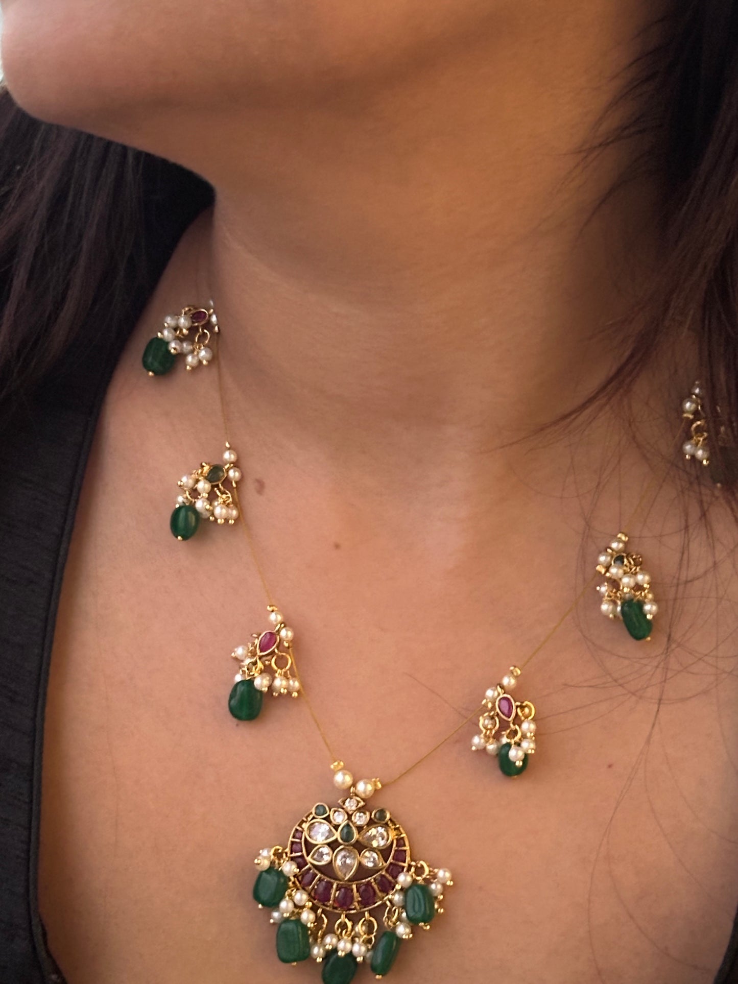 Invisible Chain Necklace Set-Chaandbaali style