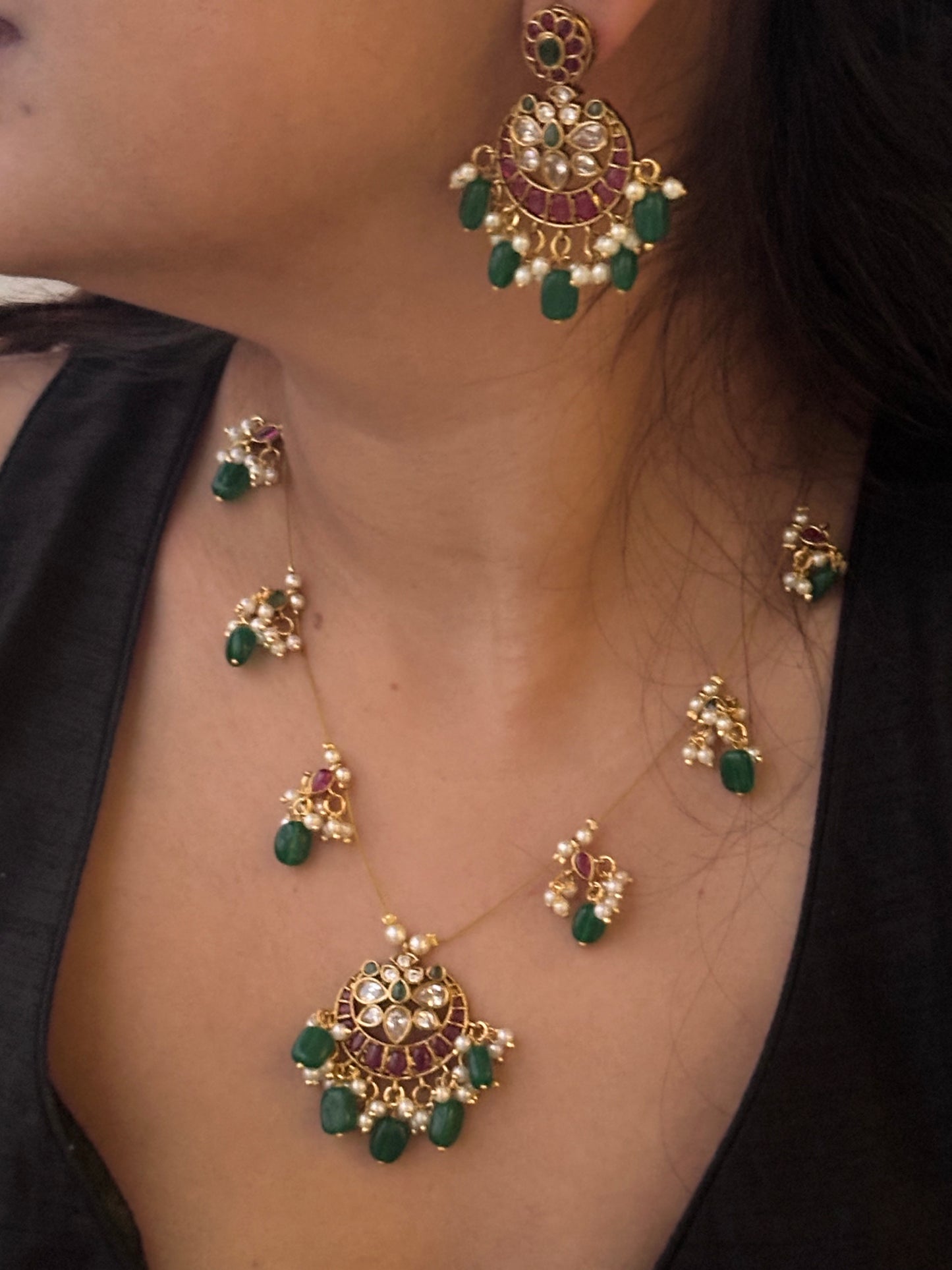 Invisible Chain Necklace Set-Chaandbaali style