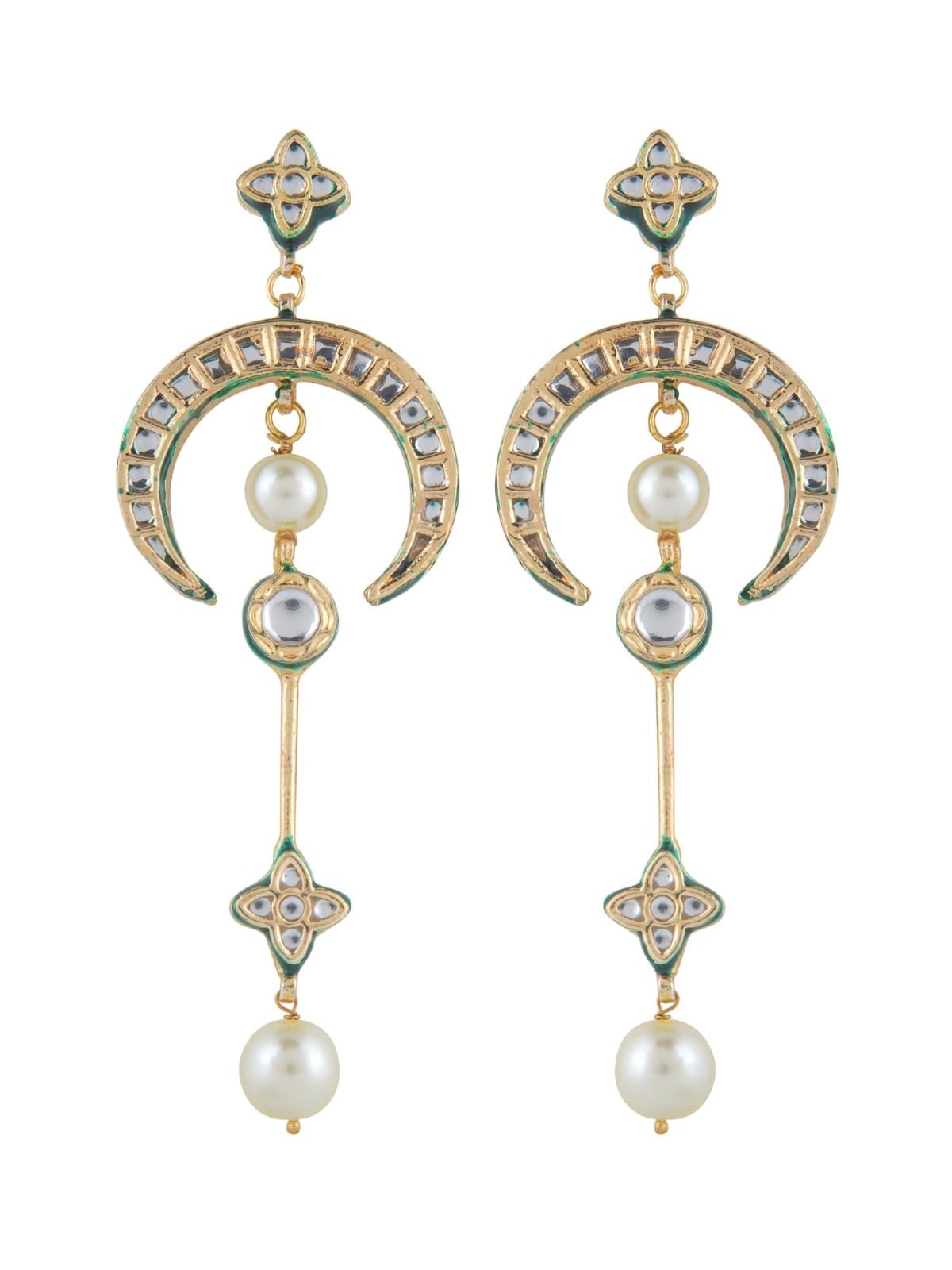 Gold-Plated Chandbali Long Drop Earrings with Kundan & Pearl Accents