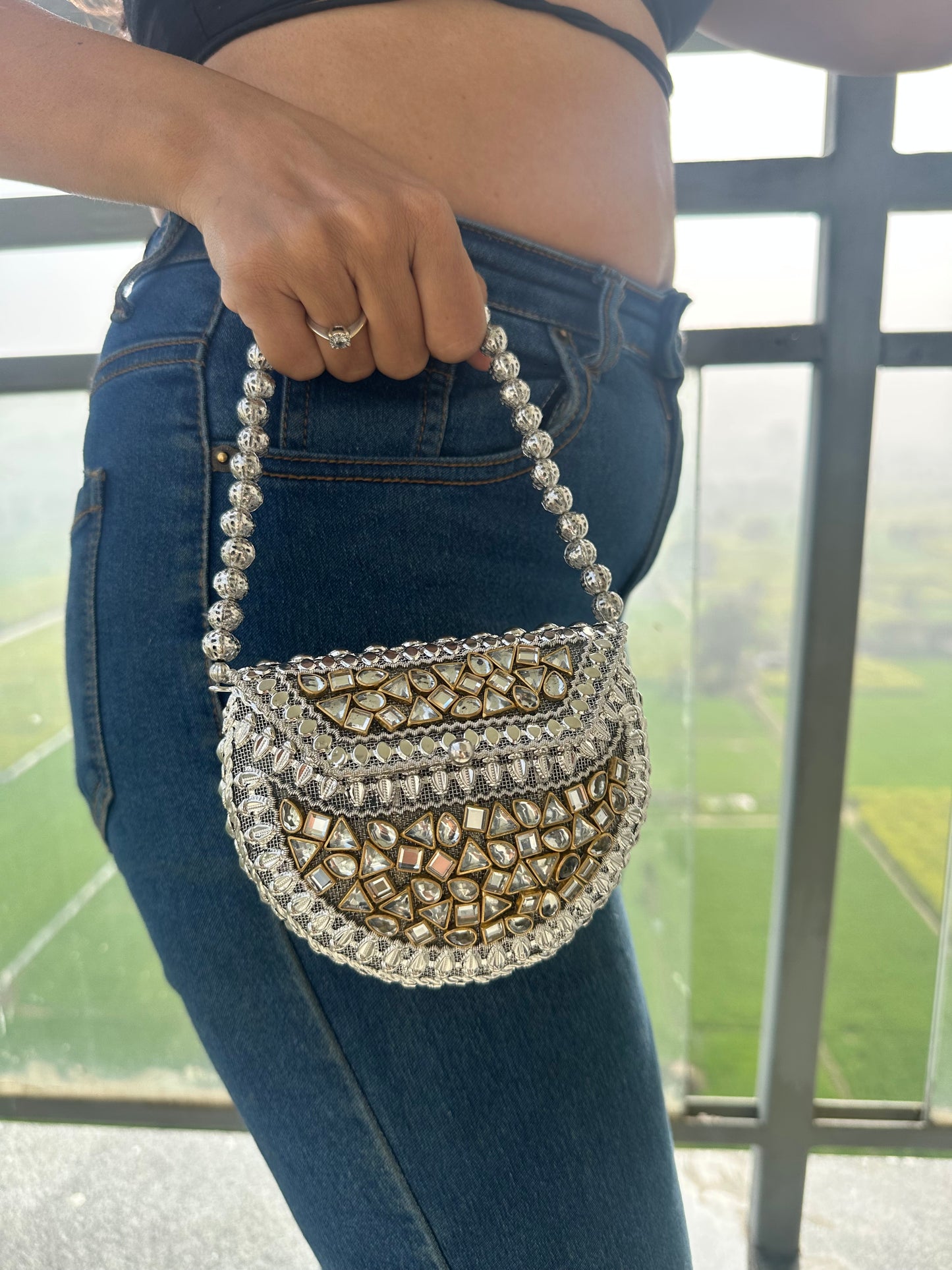 Riwaz Kundan Mini Clutch Bag