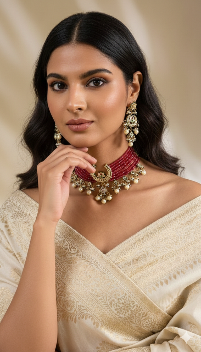 Bikaneri Ruby Kundan Chaand Choker Necklace set